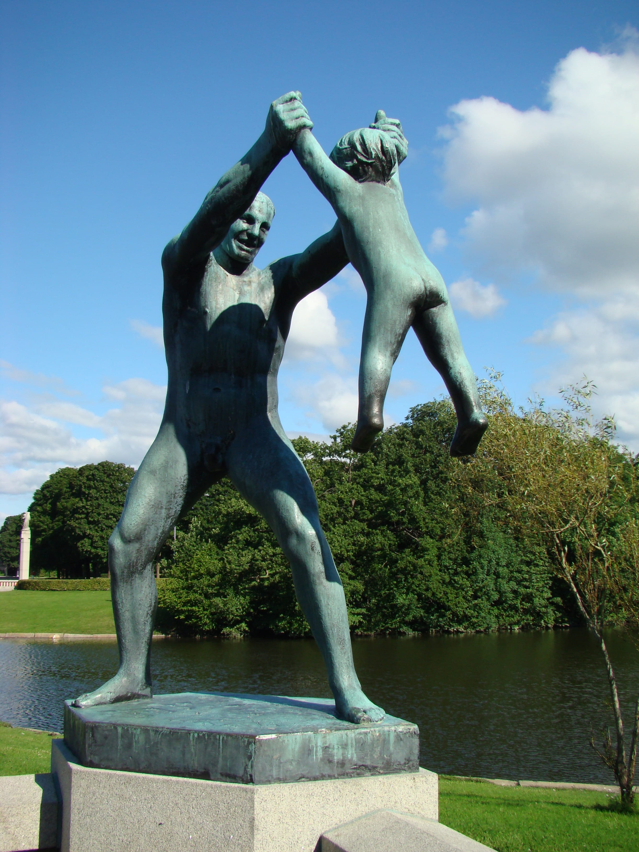 sky, representation, no people, outdoors, game, blue, Vigeland, day, child, art and craft, sculpture, architecture, creativity, plant, travel destinations, Phone HD Wallpaper