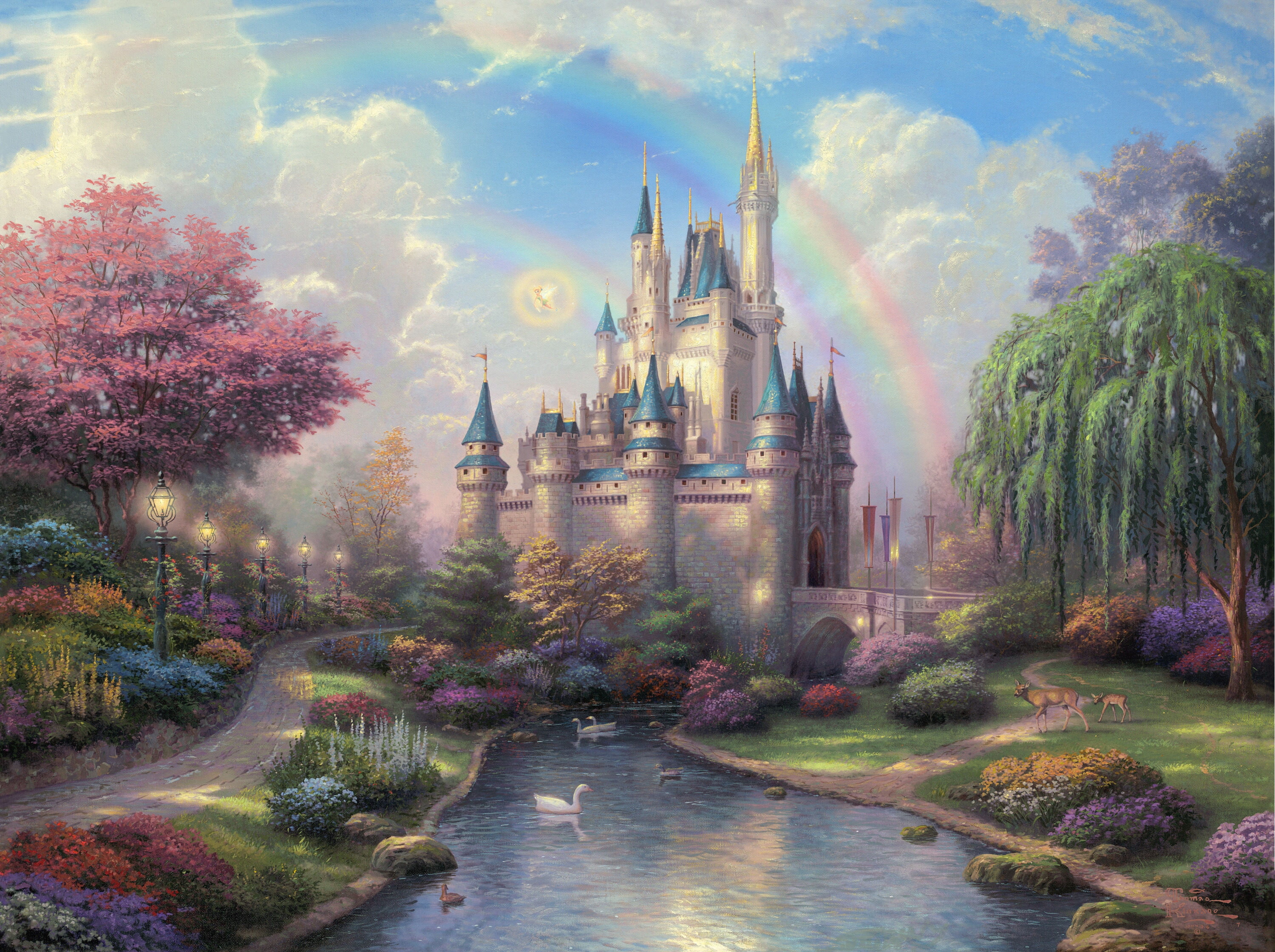 architecture, spirituality, catholicism, built structure, park, plant, famous Place, nature, cathedral, outdoors, history, blue, fairy, old, white, castle, HD Wallpaper
