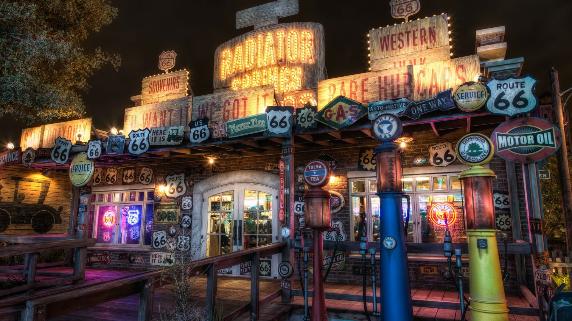 Parks, California, service, route66, Disneyland, 1080P, 666 subliminal message, Night, USA, HD Wallpaper