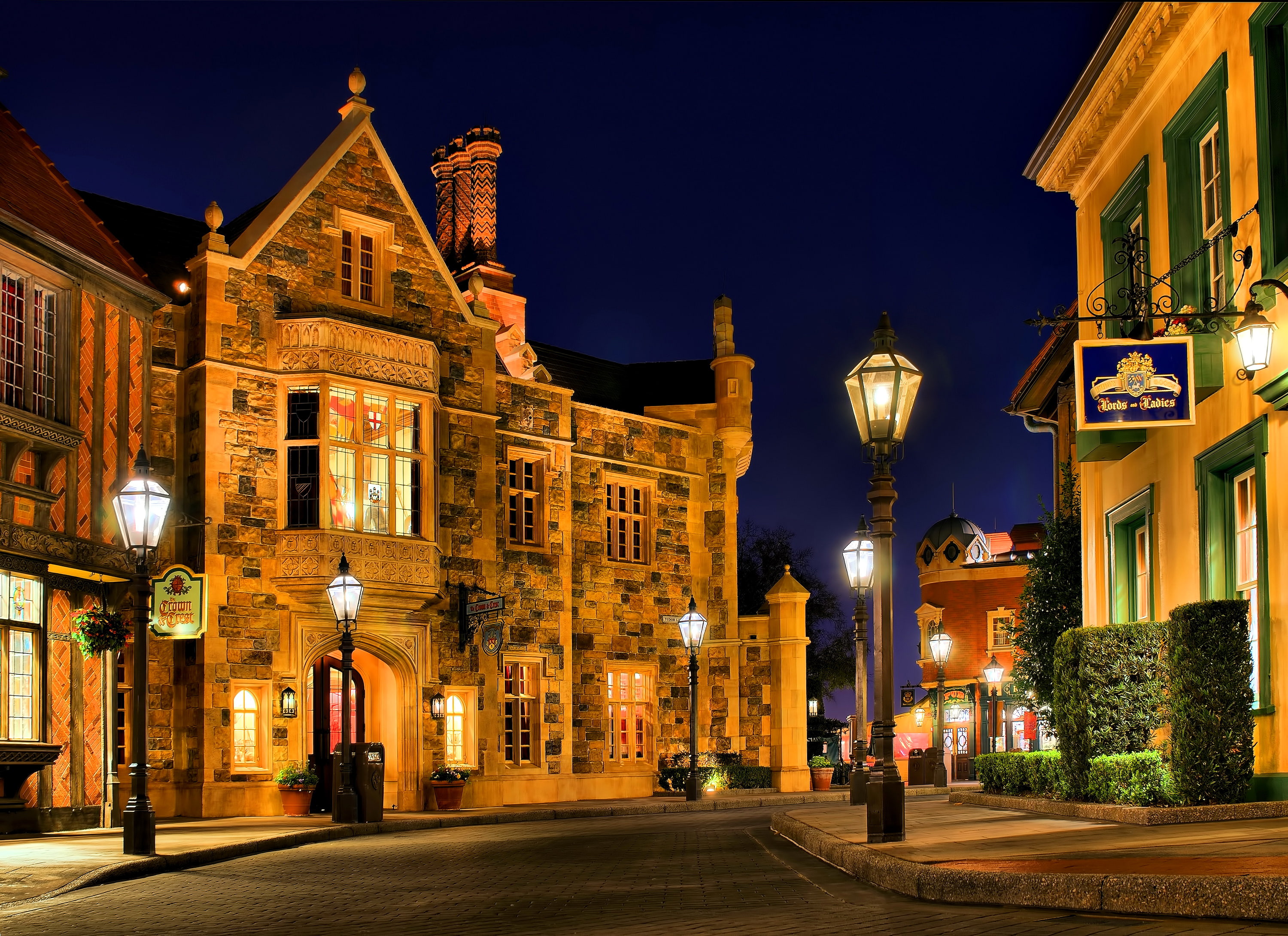 street, Anaheim, CA, lights, home, Disneyland, Park, USA, night, 2K, HD Wallpaper