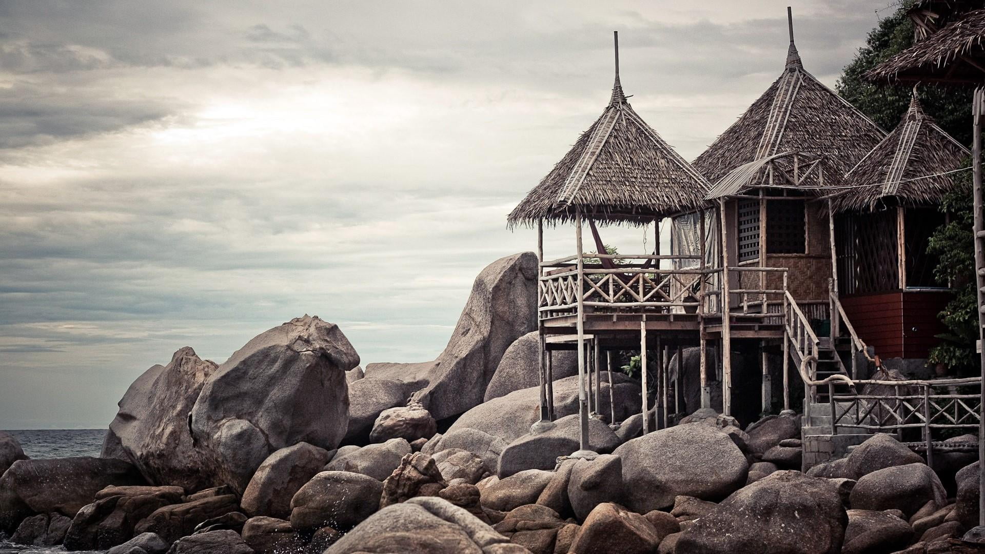 ko tao, 1080P, solid, tourism, rock - object, scenics - nature, building, rock, outdoors, water, cloud - sky, building exterior, asia, day, plant, nature, HD Wallpaper