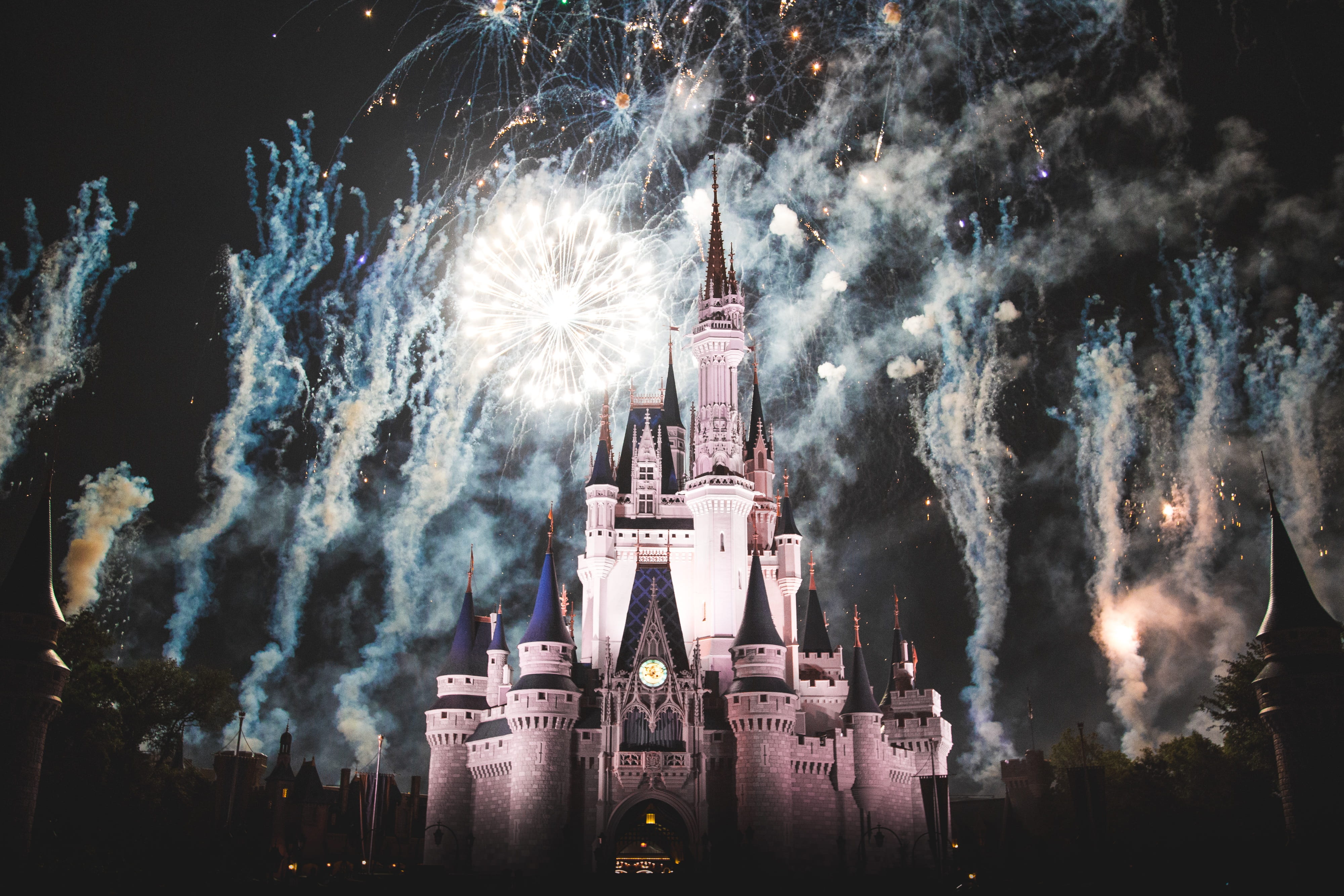 firework, crowd, firework - man made object, architecture, building, built structure, place of worship, travel destinations, religion, fireworks, disney land, HD Wallpaper