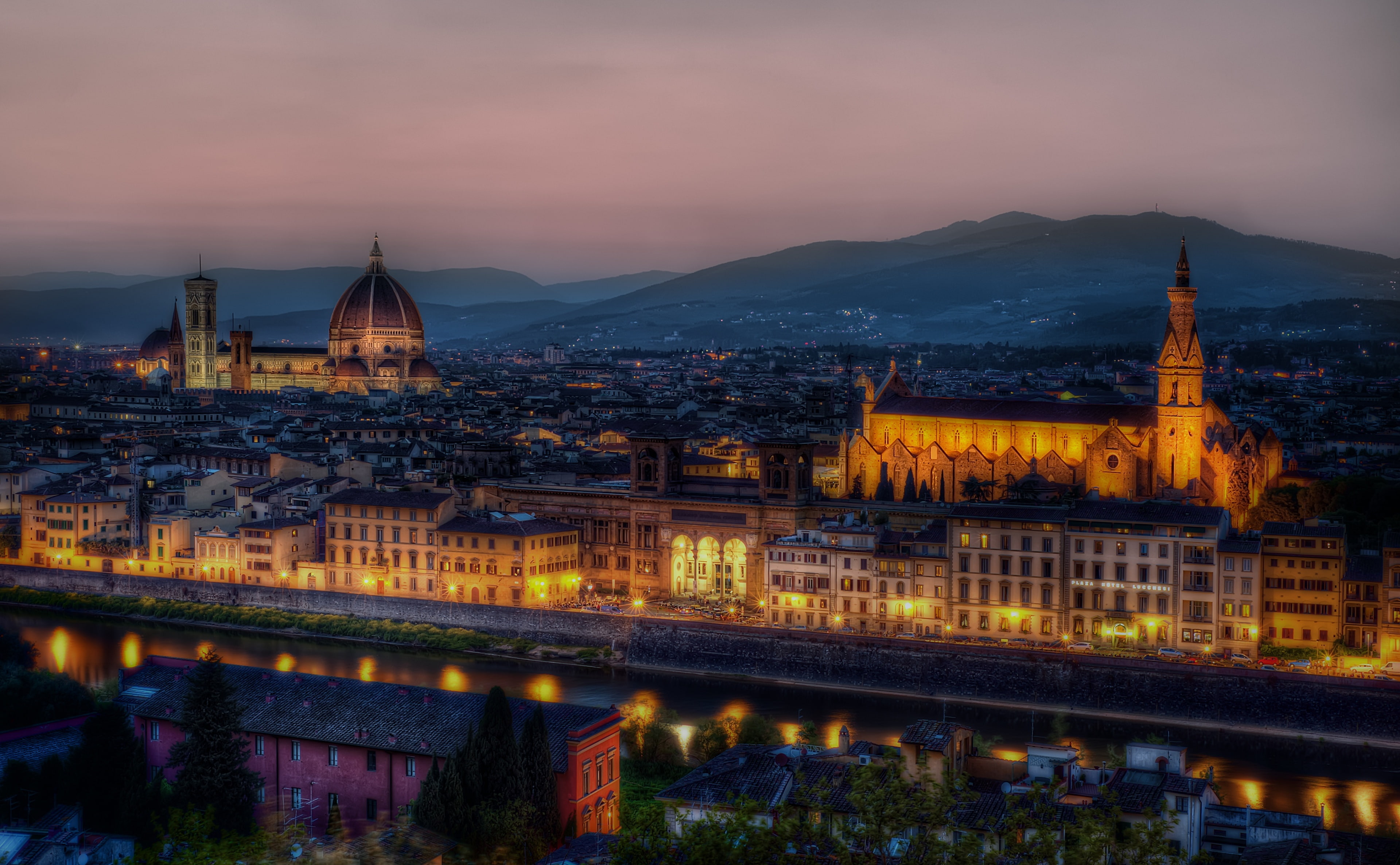 visit, Dusk, 4K, traveltheworld, cloud - sky, Buildings, government, mountain, outdoors, architecture, firenze, Sunset, building exterior, florence, nature, HD Wallpaper