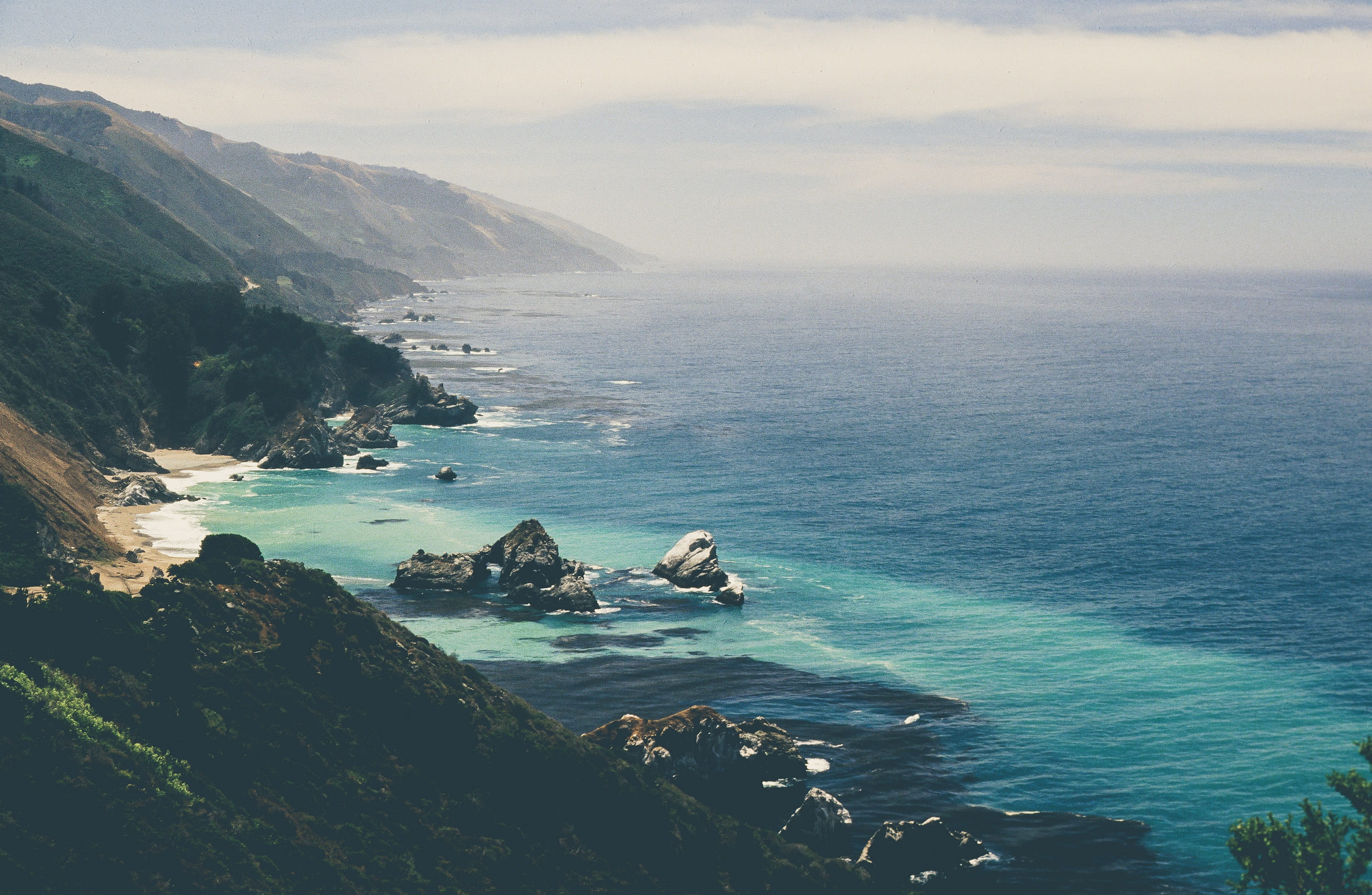 tranquility, matte, seascape, water, land, empty, sunlight, cloud - sky, scenics - nature, landscape, sea, ocean, scenic, rock - object, oregon, scene, HD Wallpaper