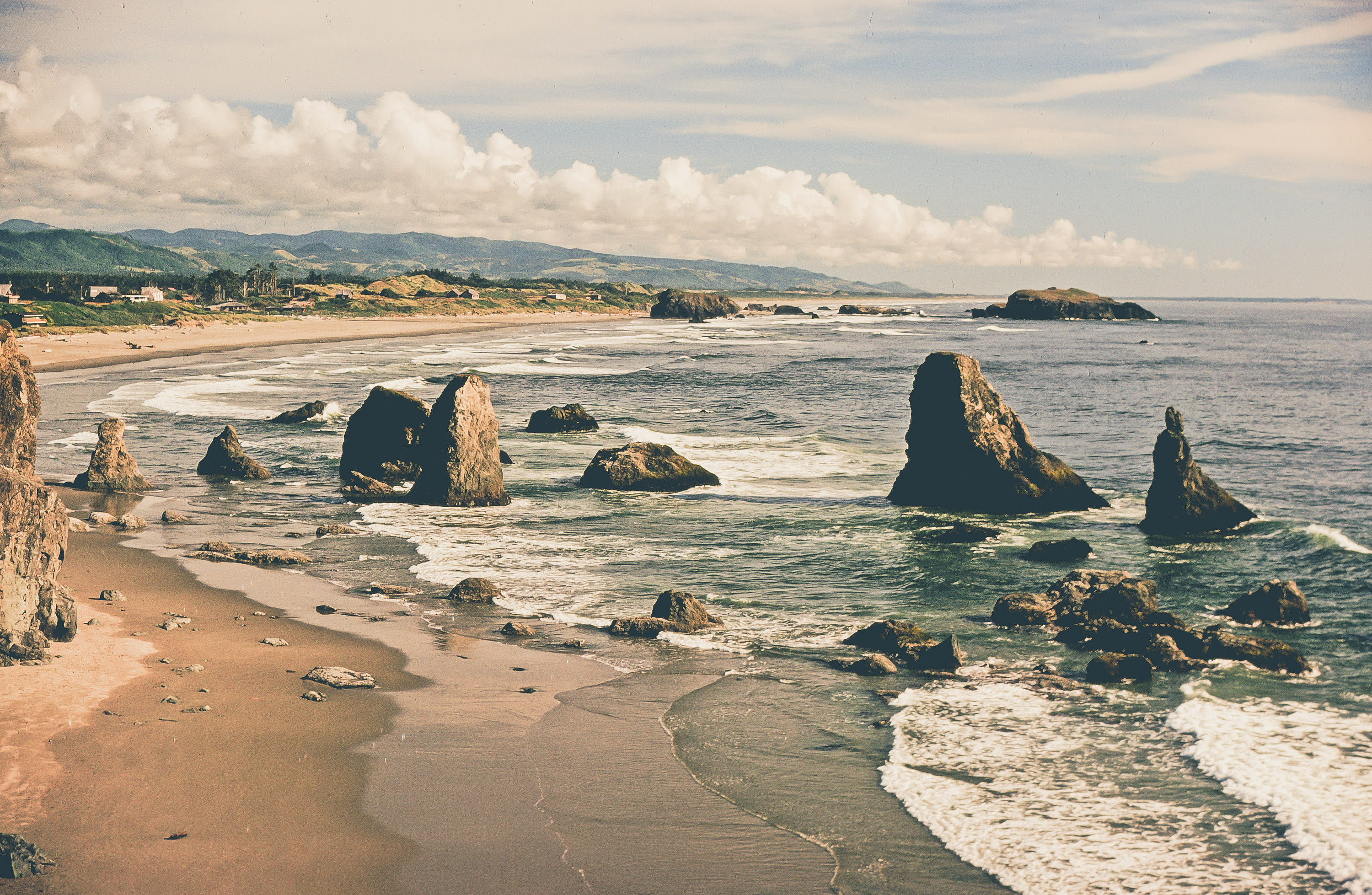Waves, rock - object, tranquil scene, beach, cloud - sky, tranquility, outdoor, Landscape, united states, Ocean, blue sky, rock stones, day, Light, no people, HD Wallpaper