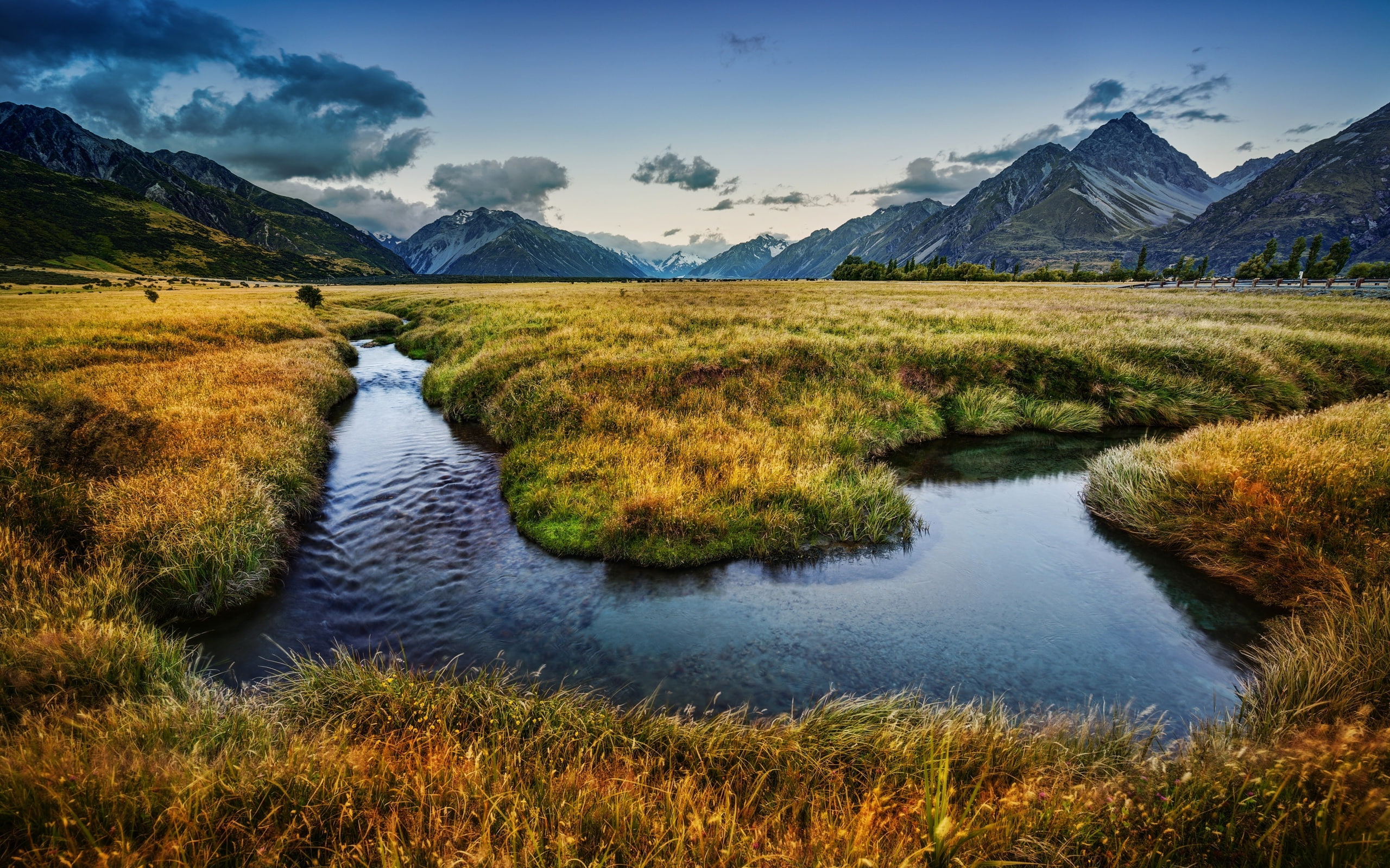 Landscape, Mountains, Nature, 2K, River, Meadows, New, Zealand, HD Wallpaper