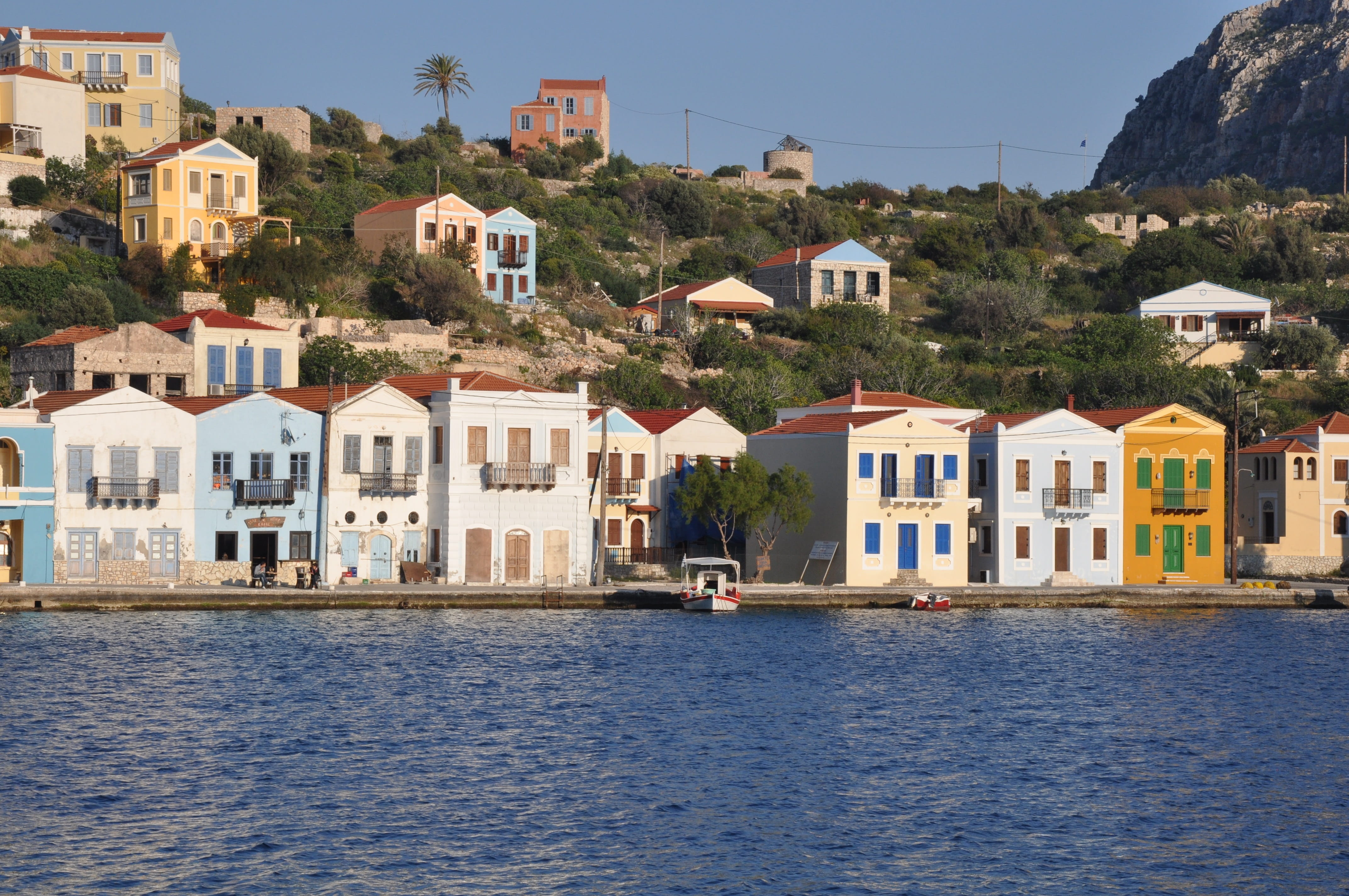 built structure, Waterfront, residential building, Port, Greece, building, dodecanese, townscape, plant, water, sea, no people, tree, Kastelorizo, outdoors, HD Wallpaper