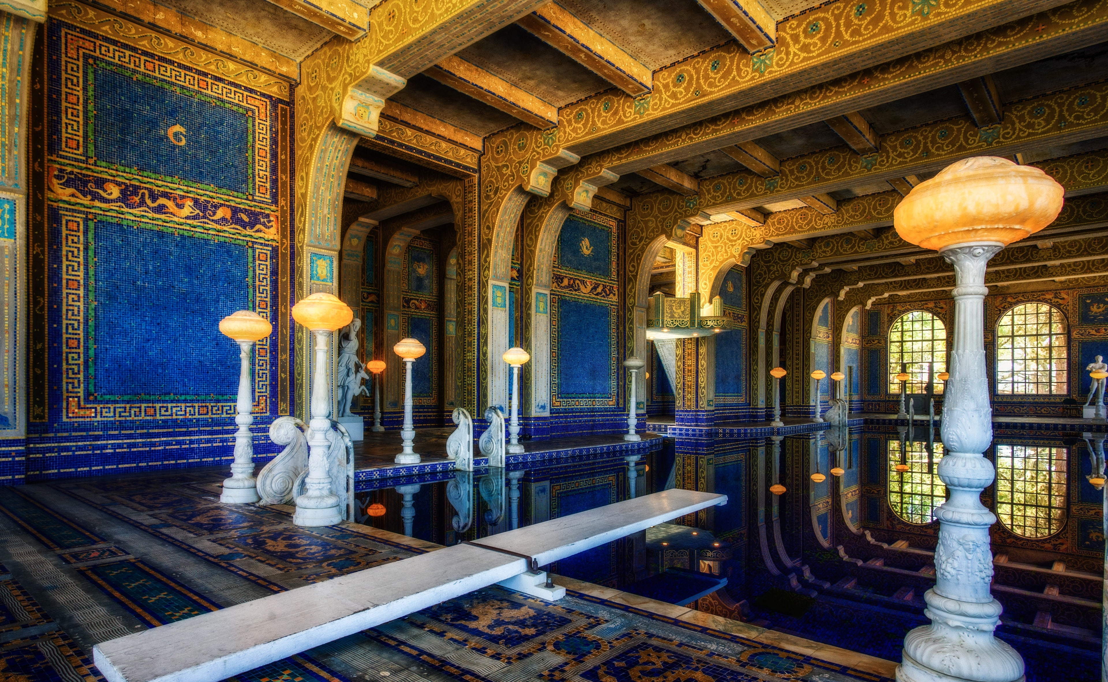 USA, Hearst castle, 4K, the Roman pool, lights, CA, HD Wallpaper