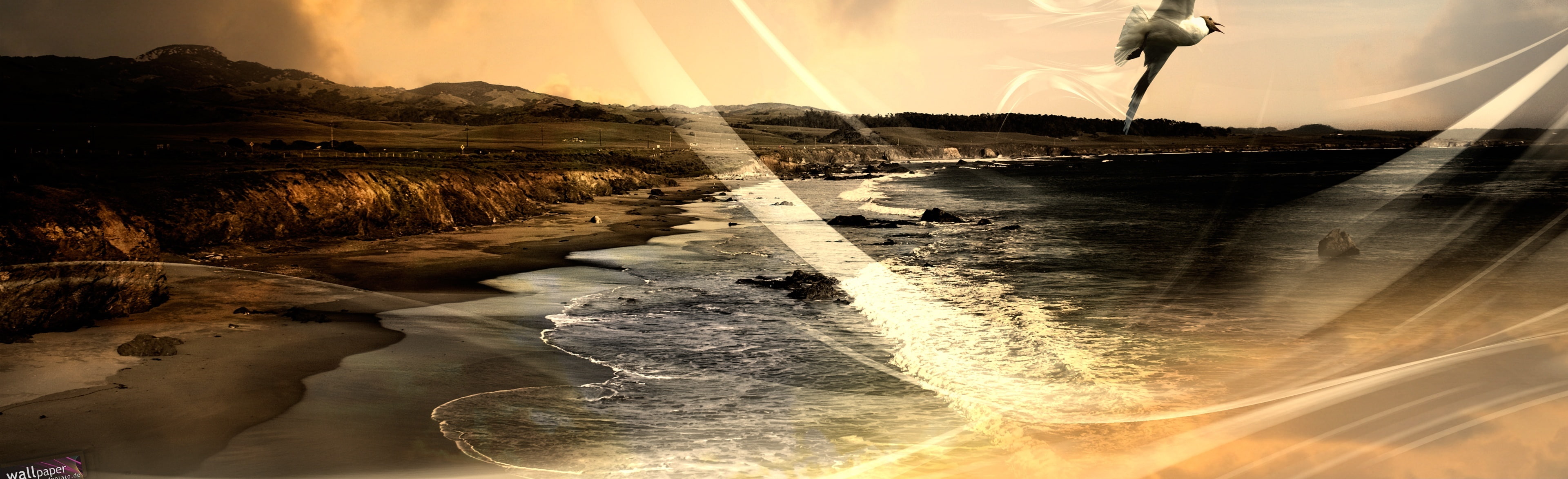 environment, reflection, scenics - nature, motion, Beach, long exposure, sun, land, no people, valley, sunbeam, beside, sunlight, rock, Aero, castle, hearst castle, HD Wallpaper