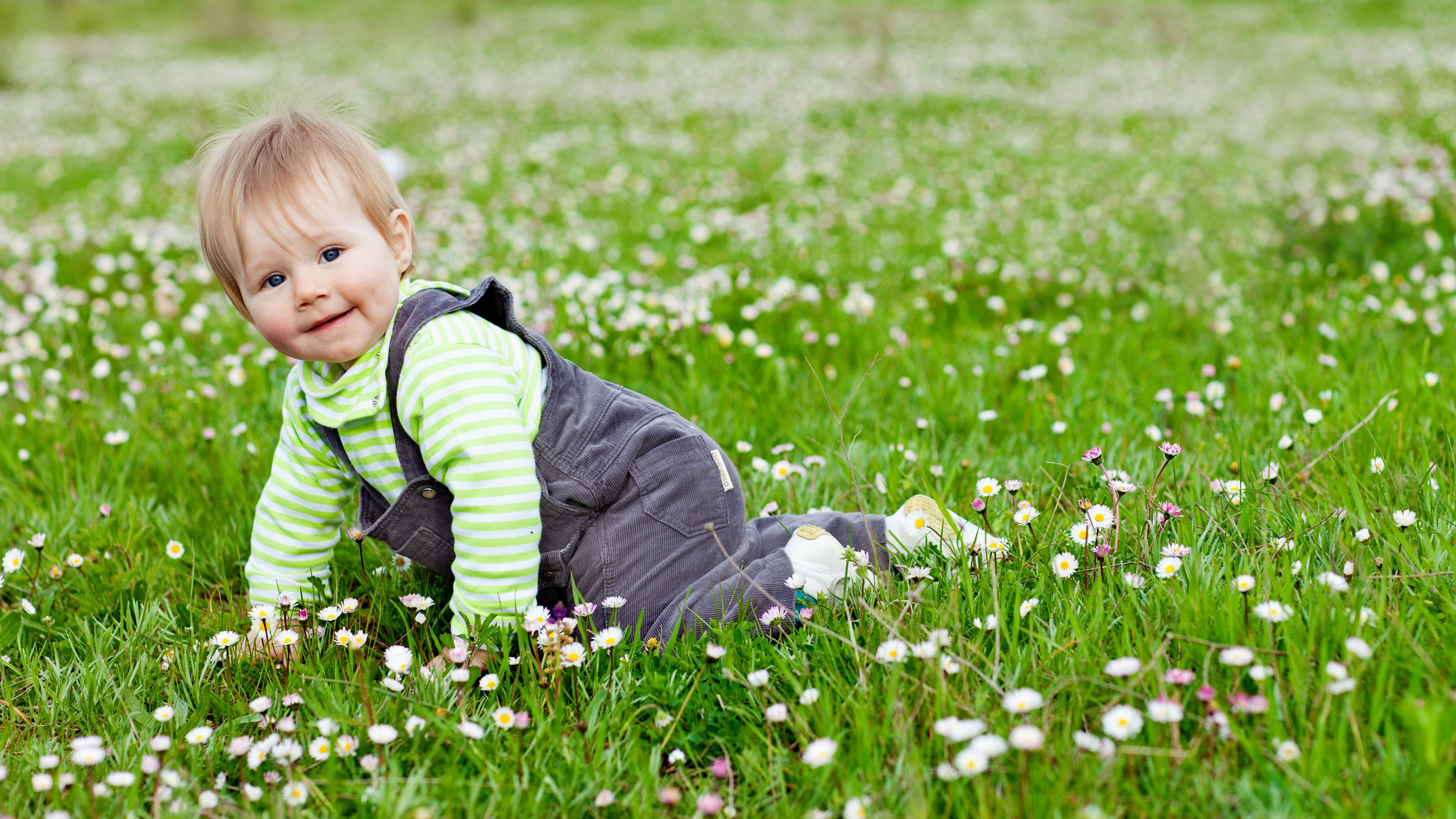 grass, lovely, happy, kid, 5K, baby, garden, children, flowers, joy, game, child, cute, play, HD Wallpaper