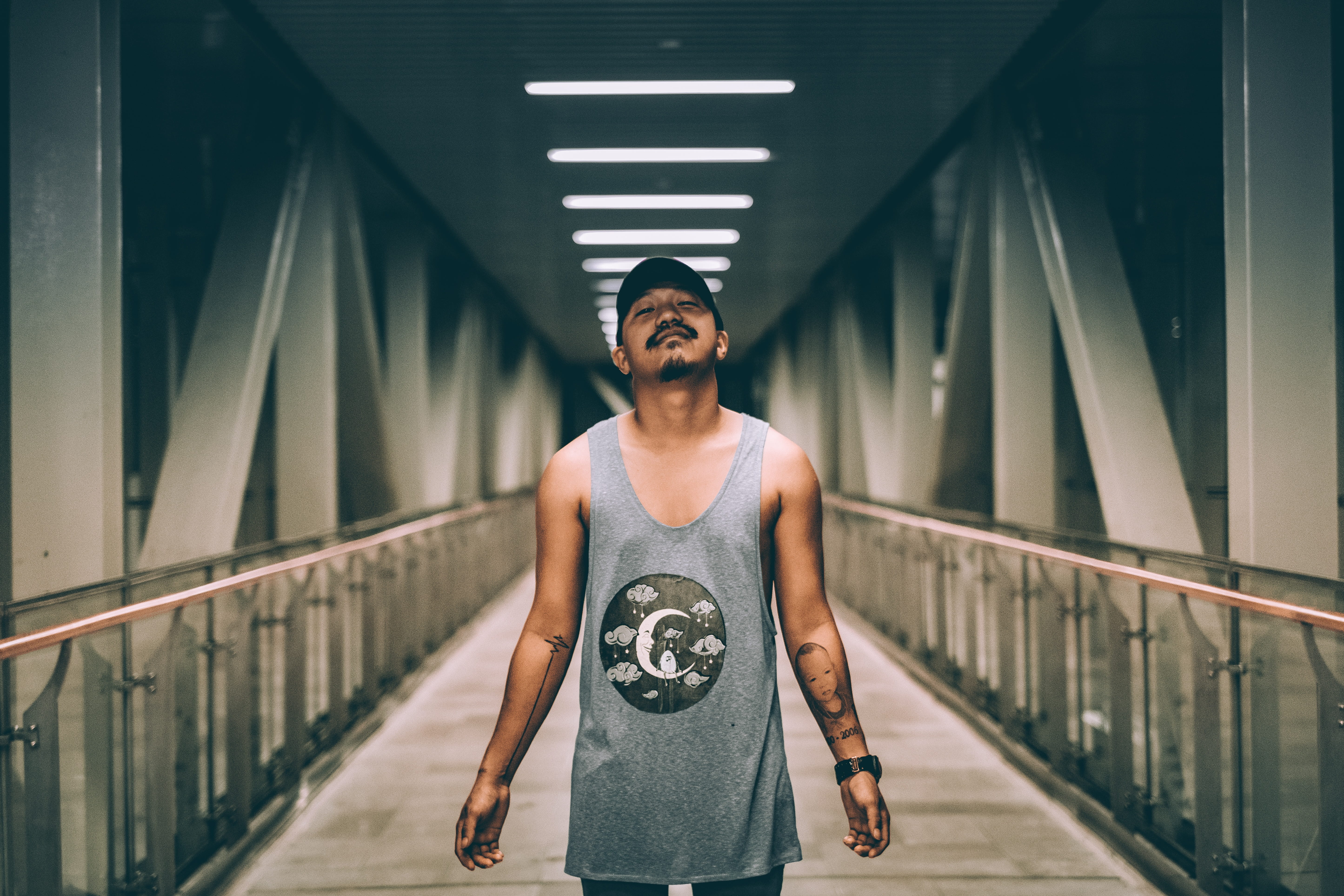 real people, bridge - man made structure, young men, 5K, connection, portrait, madness, architecture, three quarter length, one person, standing, bridge, HD Wallpaper