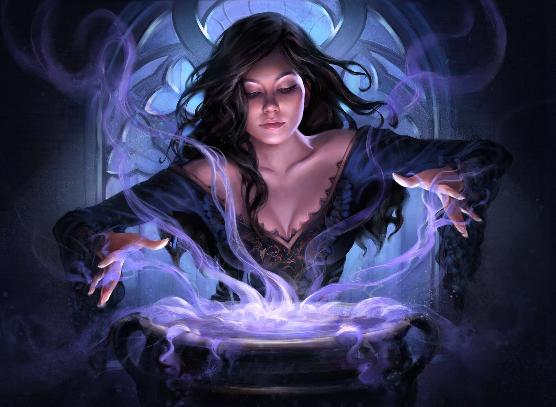 fantasy, 1080P, art, conjures, witch, girl, HD Wallpaper