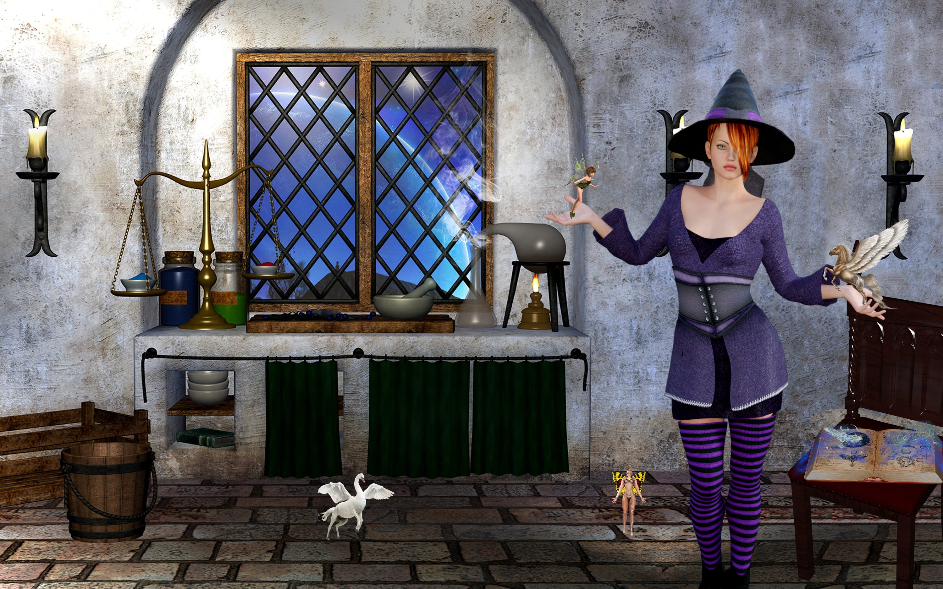 2K, mystical, fairytale, real people, window, costume, full length, architecture, mysterious, woman, mage, brown, indoors, wall - building feature, lifestyles, HD Wallpaper
