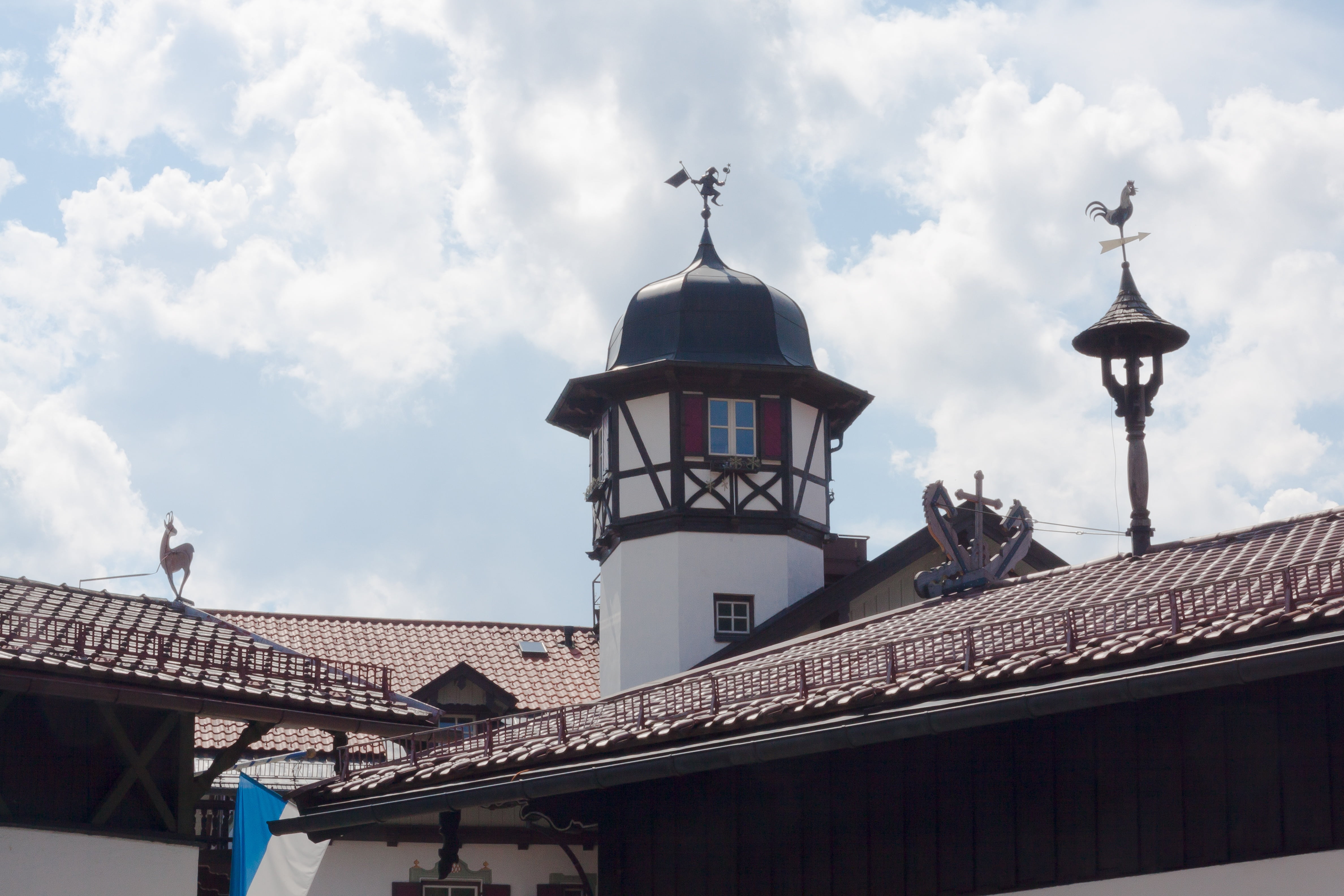 old, old town, built structure, city, bavaria, tower, blue, building, truss, railing, sky, spirituality, turret, cloud - sky, travel destinations, day, HD Wallpaper