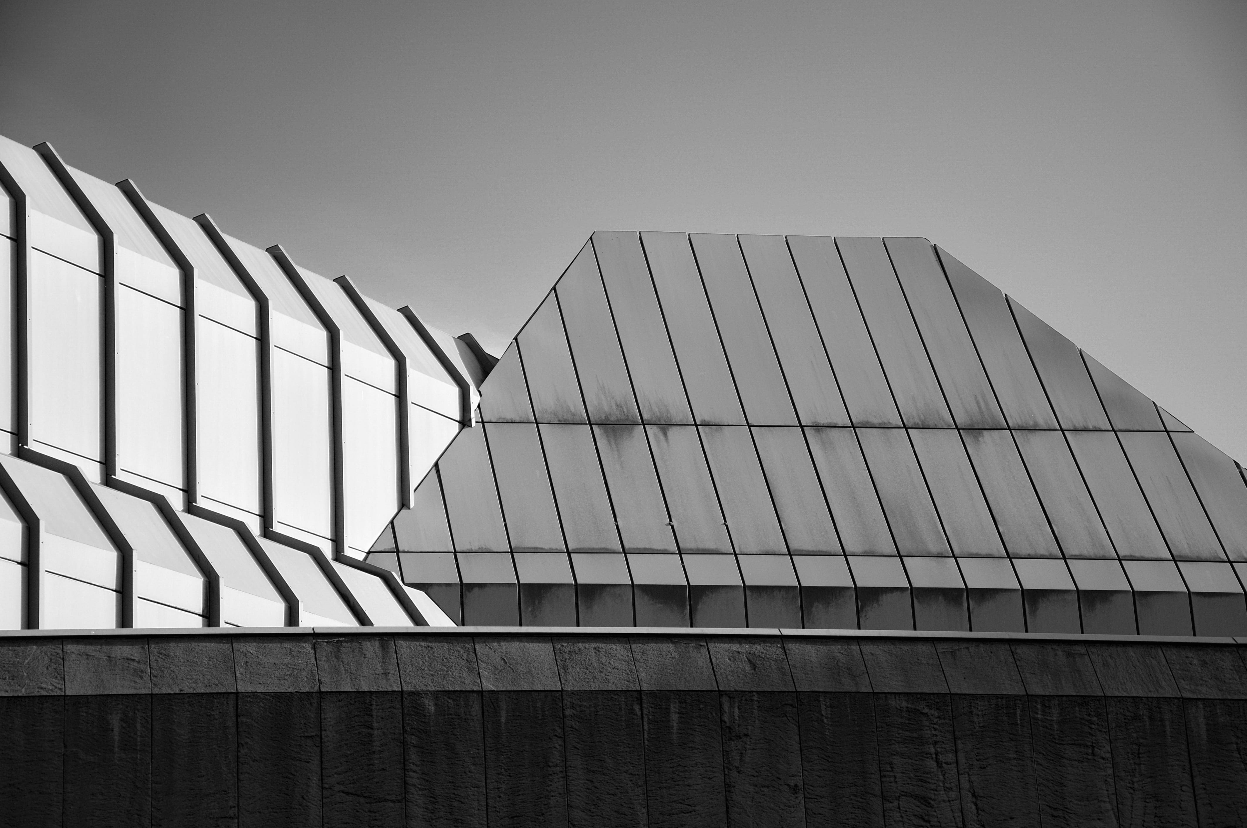 clear sky, no people, building, germany, architectural feature, low angle view, abstract, minden, black and white, pattern, city, wall - building feature, HD Wallpaper