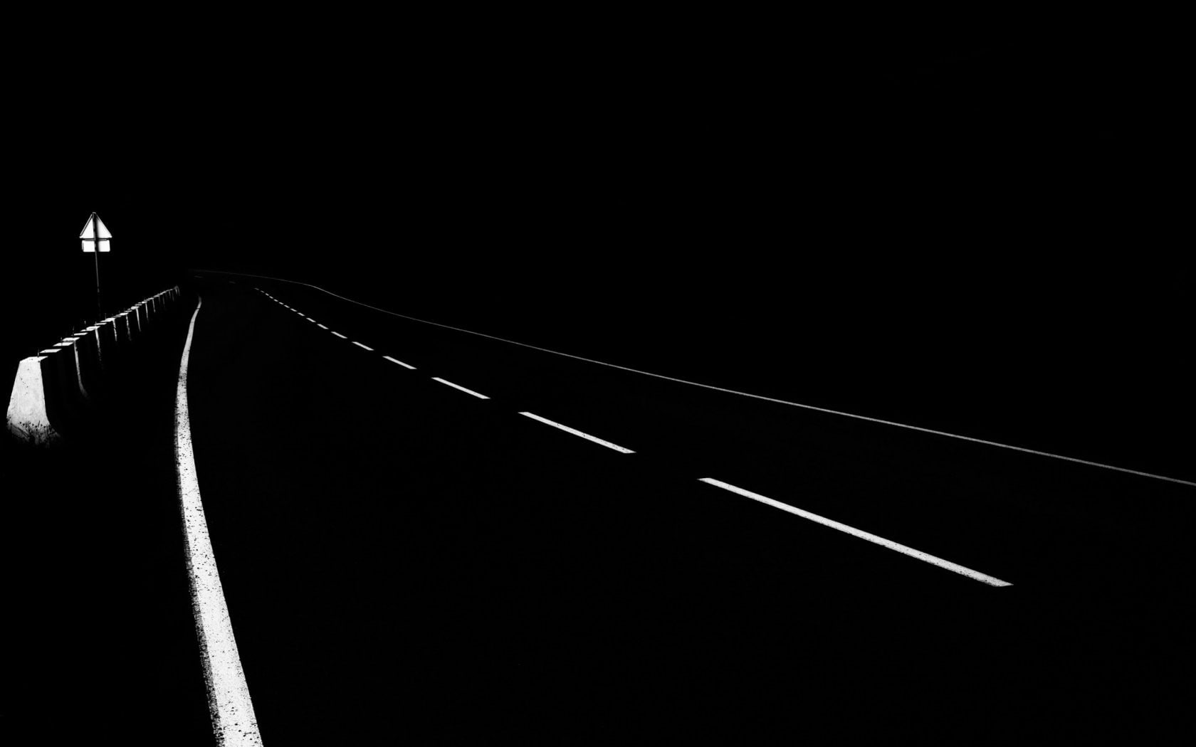 sign, digital art, the way forward, architecture, empty, dividing line, diminishing perspective, lights, marking, transportation, road, vanishing point, HD Wallpaper