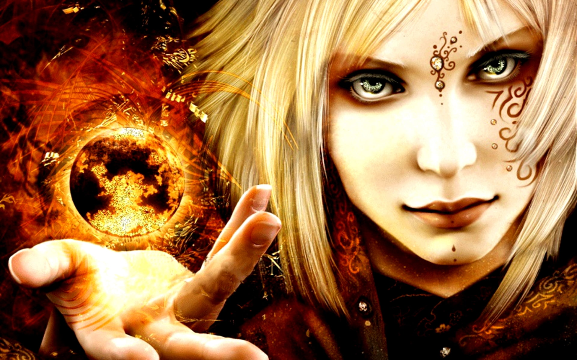 occult, women, witch, sphere, horror, art, crystal, spell, Dark, 1080P, fantasy, face, CG, Magic, HD Wallpaper