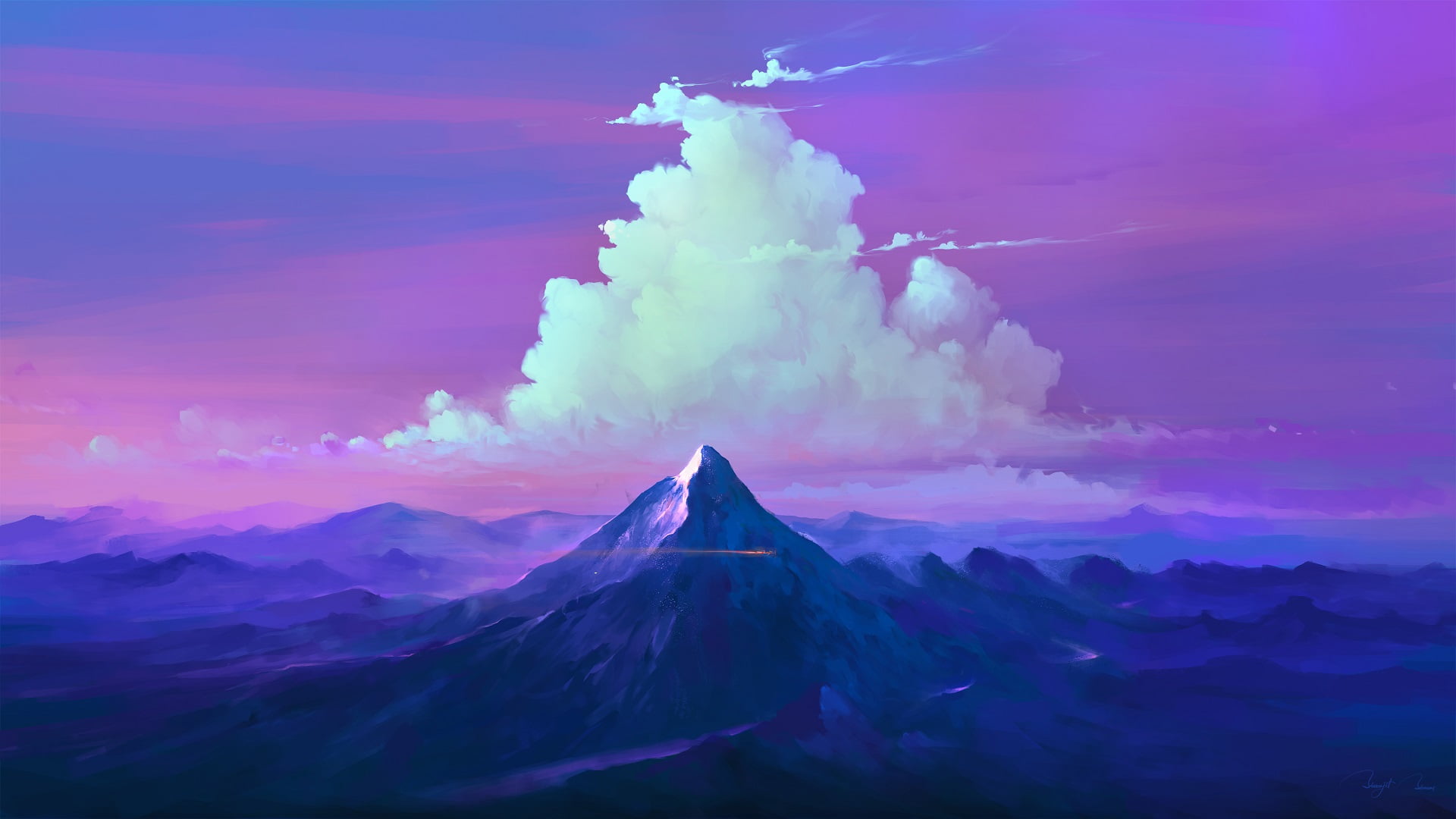 mountains, nature, digital art, BisBiswas, 1080P, clouds, HD Wallpaper