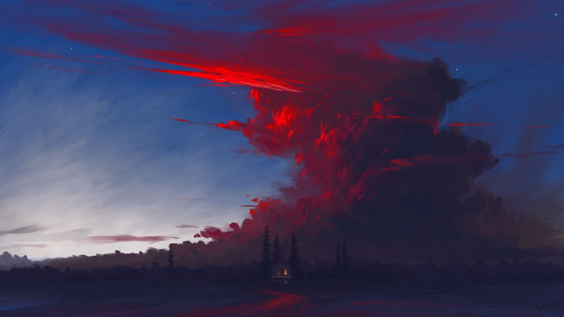 BisBiswas, clouds, landscape, 1080P, digital art, sunset, artwork, sky, HD Wallpaper