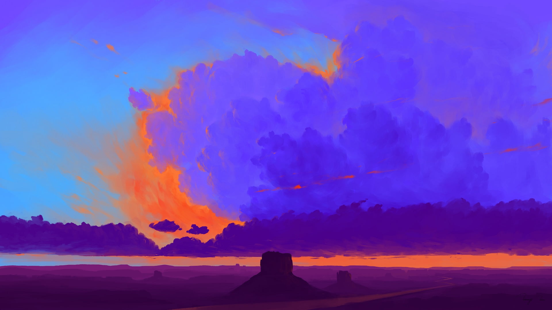 landscape, 1080P, sunset, digital art, BisBiswas, HD Wallpaper