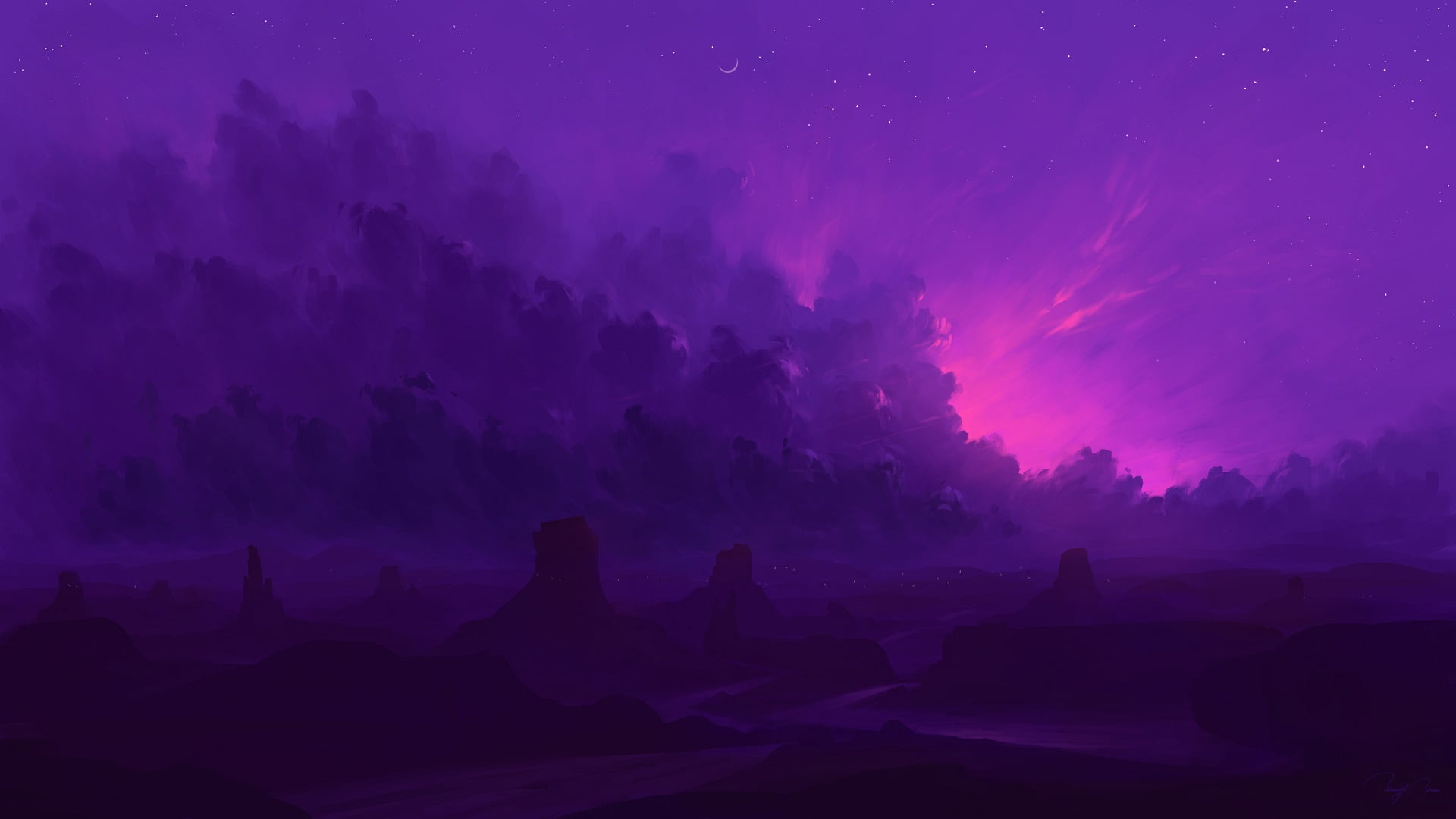 clouds, digital painting, BisBiswas, ArtStation, landscape, night, 1080P, HD Wallpaper