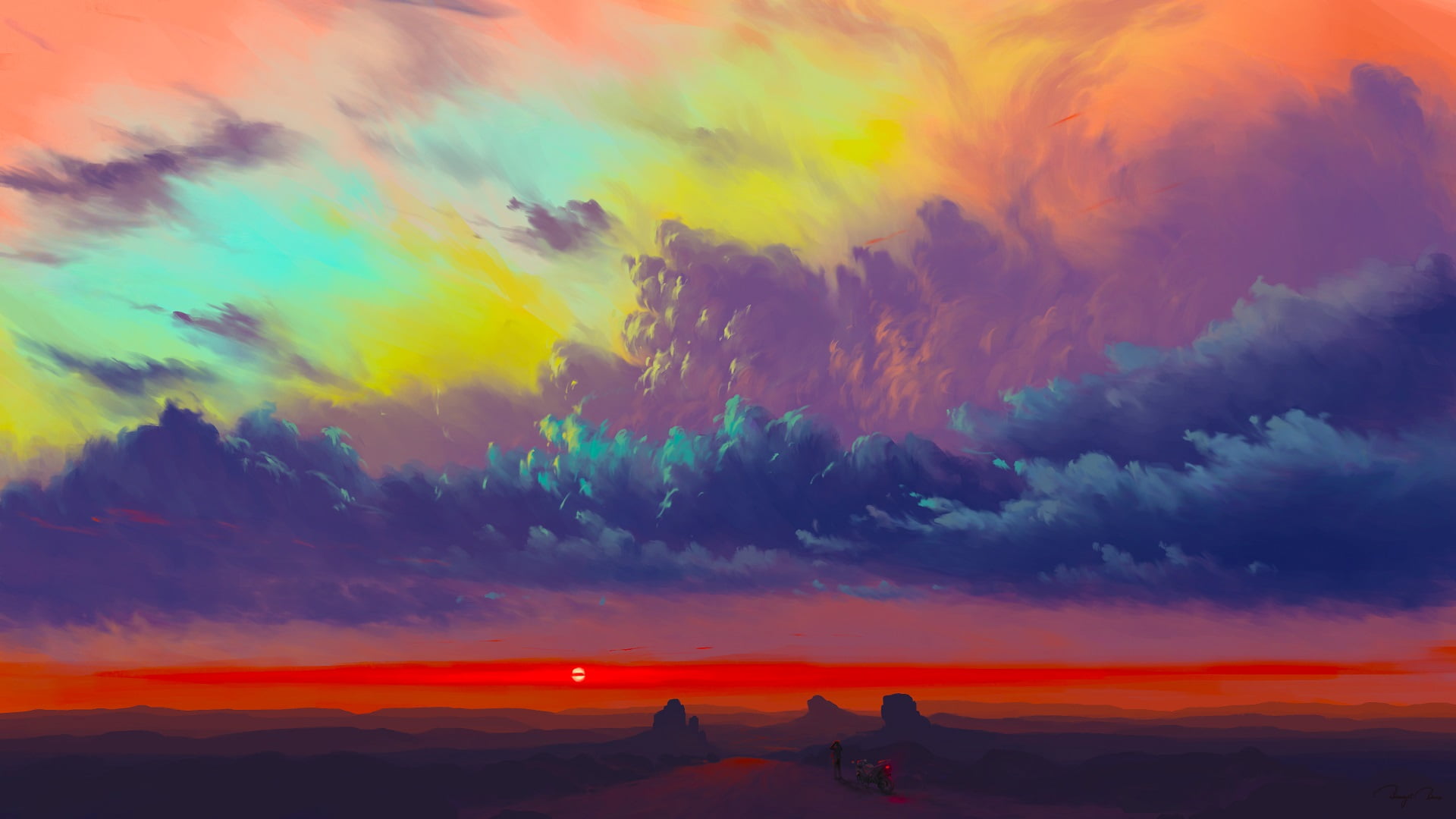 landscape, 1080P, digital art, BisBiswas, sky, clouds, HD Wallpaper