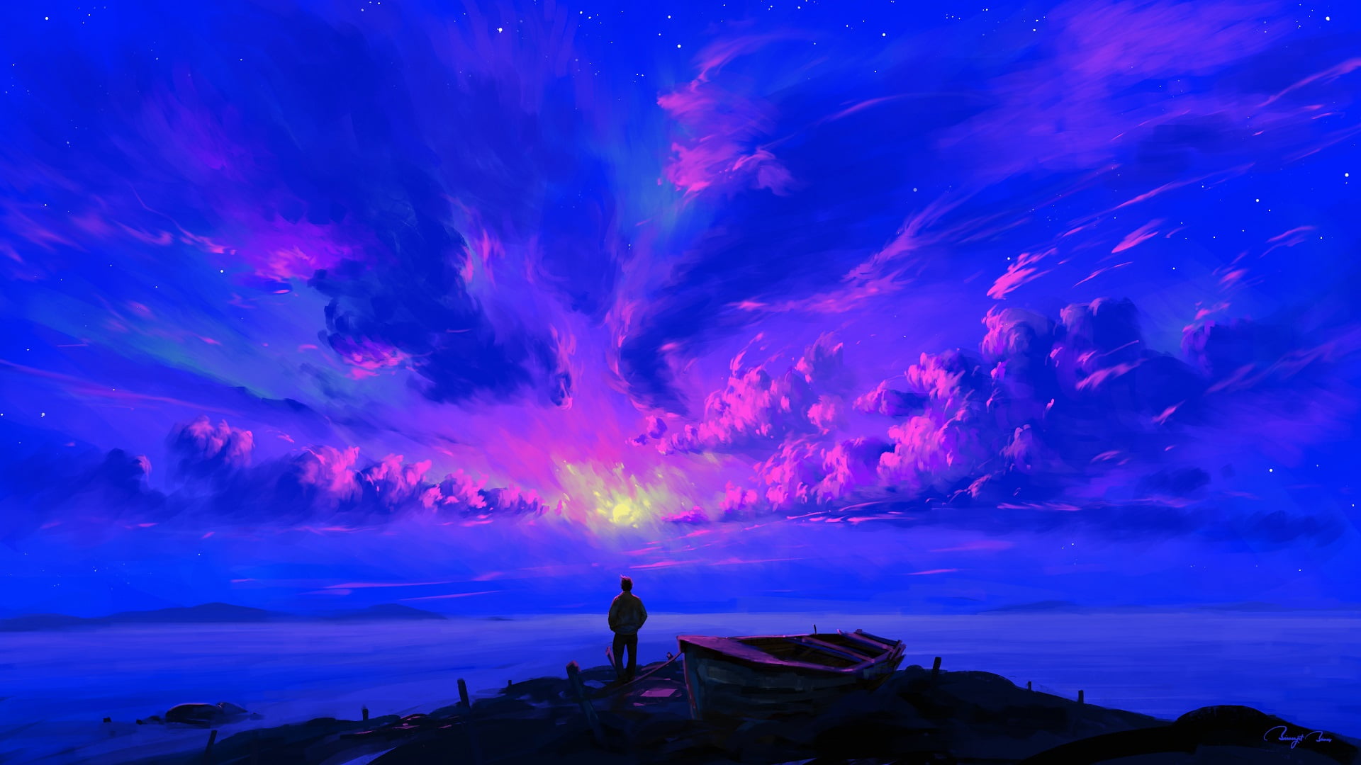 clouds, sky, digital art, BisBiswas, 1080P, landscape, HD Wallpaper
