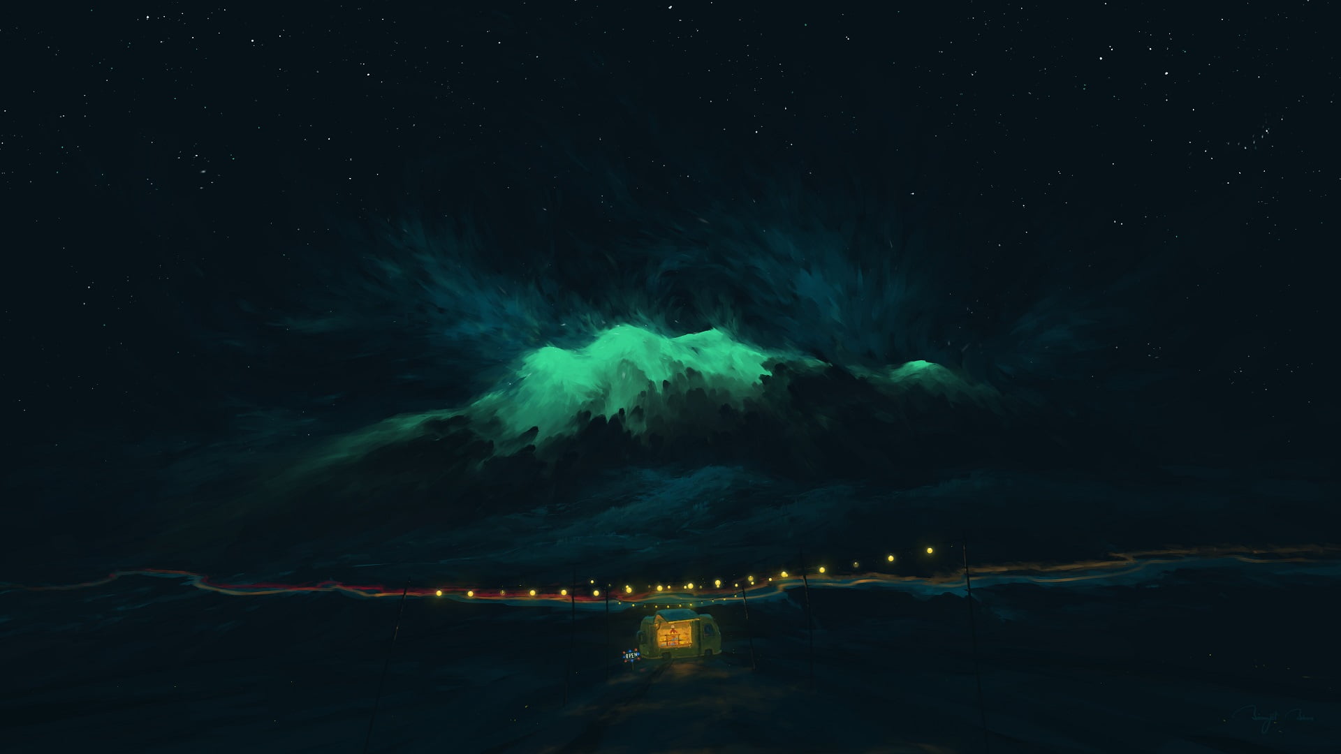 night, clouds, 1080P, BisBiswas, digital painting, HD Wallpaper