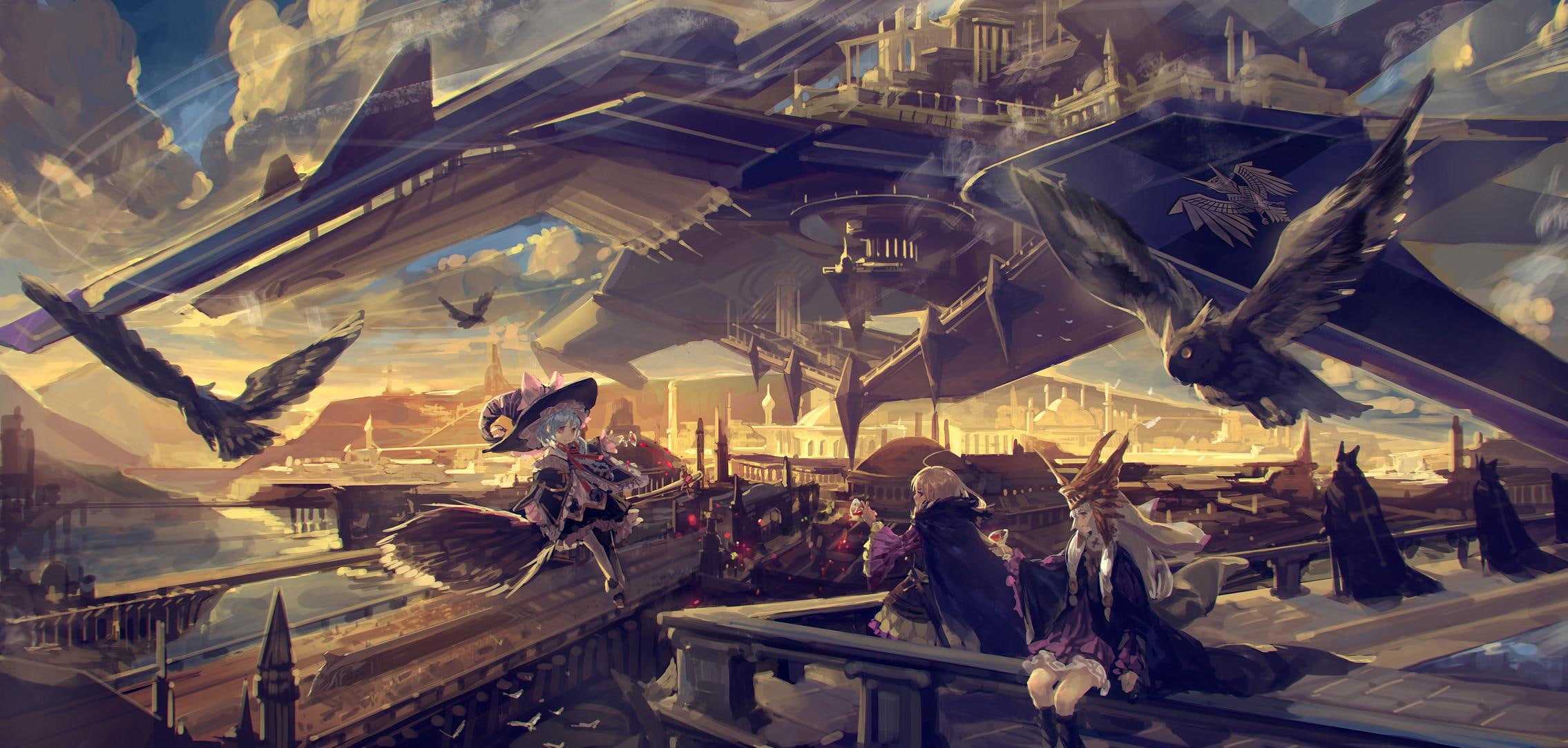 Wizard, Fantasy, Anime, Pixiv Fantasia: New World, 1080P, City, White Hair, Blue Hair, Short Hair, HD Wallpaper