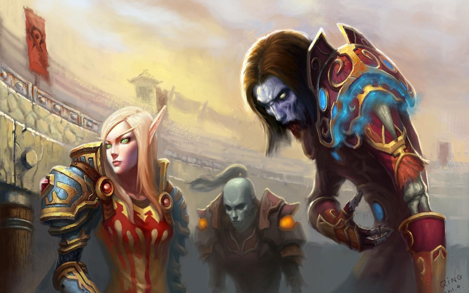 elves, warrior, women, armor, 1080P, video, world, clouds, mage, males, sky, games, girls, men, warcraft, females, knight, fantasy, blonde, magician, architecture, HD Wallpaper