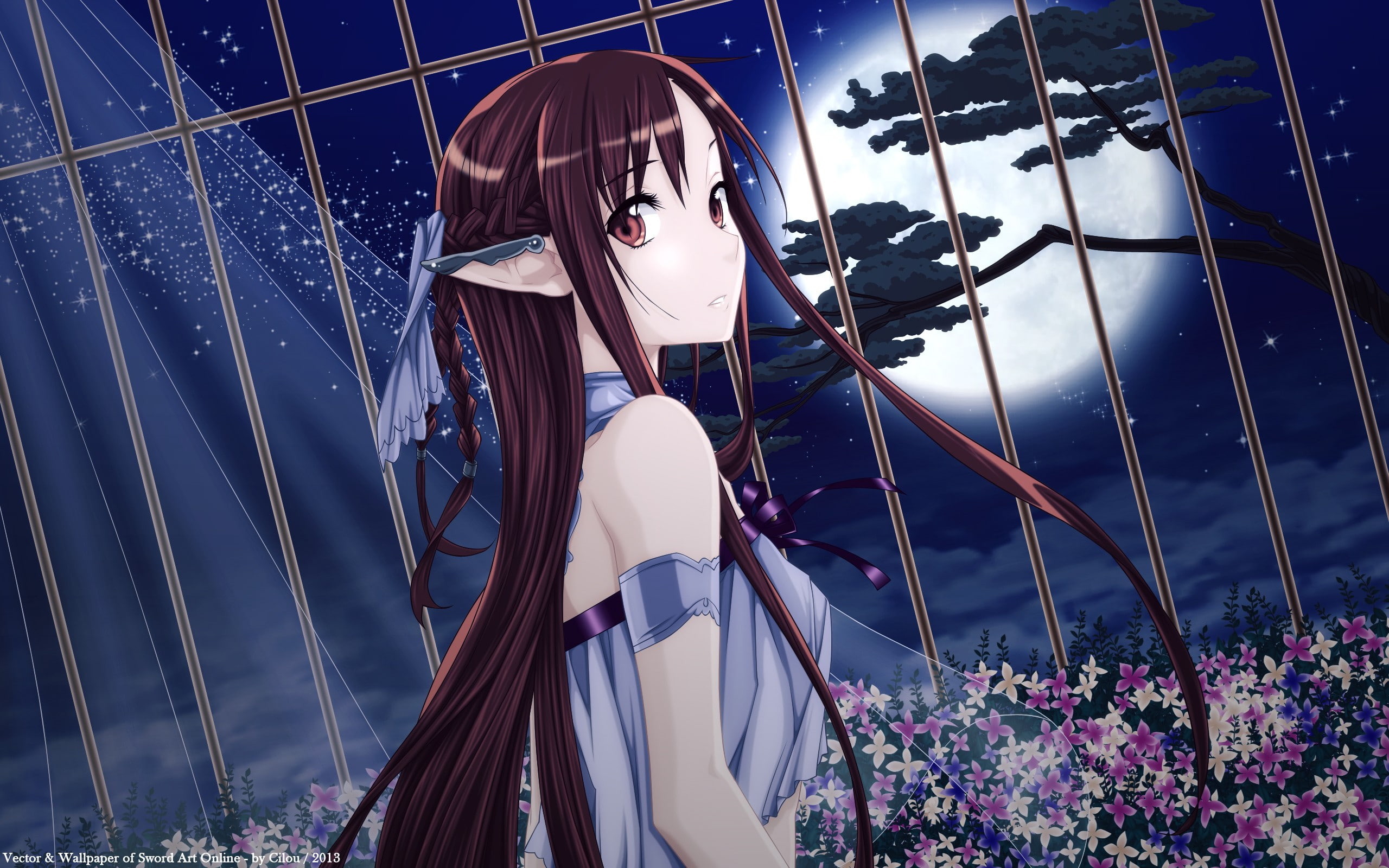 2K, Sword Art Online, Moon, Yuuki Asuna, anime girls, elves, Alfheim Online, anime, HD Wallpaper