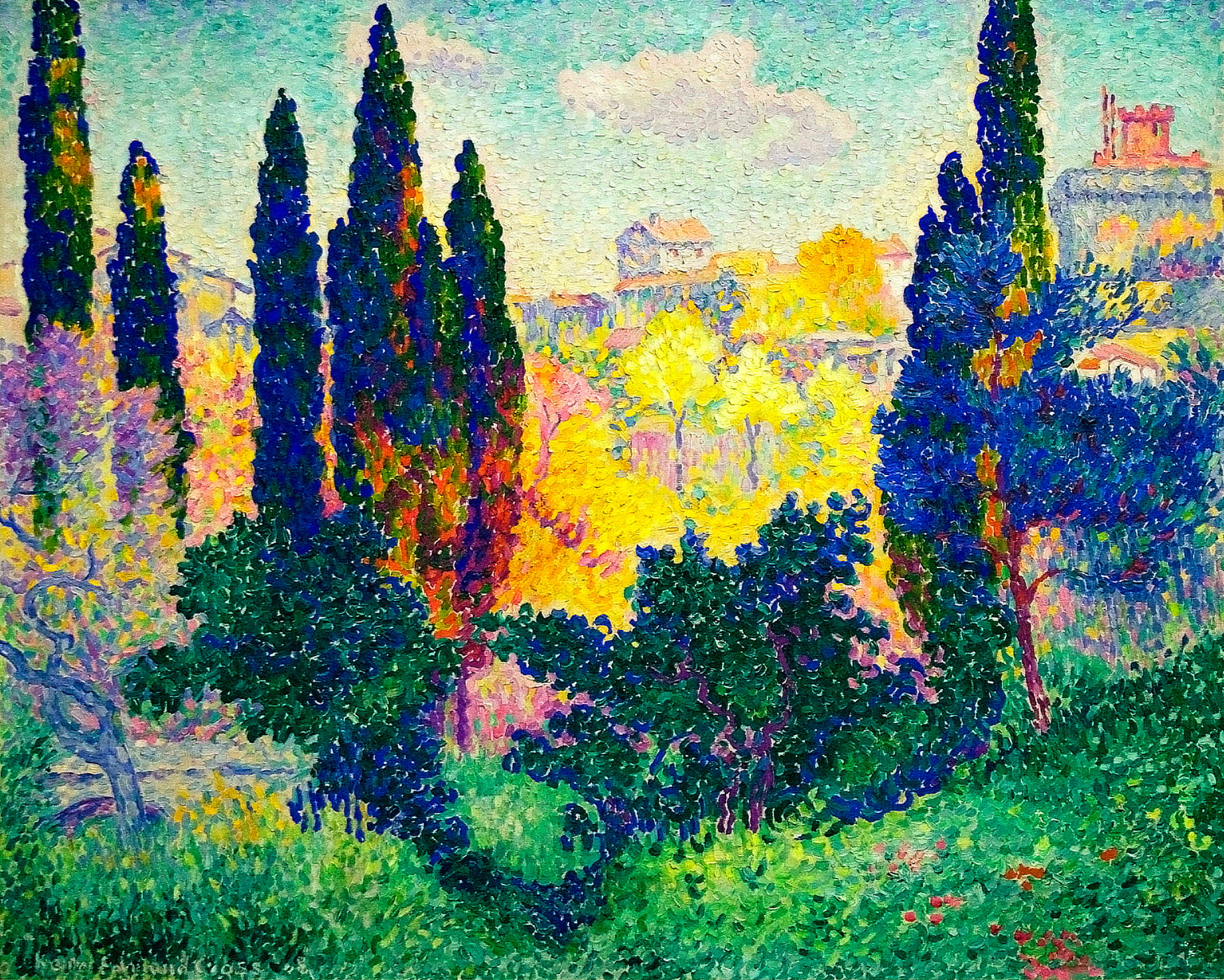 art and craft, full frame, backgrounds, pattern, variation, close-up, growth, home, blue, colors, flowering plant, Henri Edmond Cross, beauty in nature, HD Wallpaper