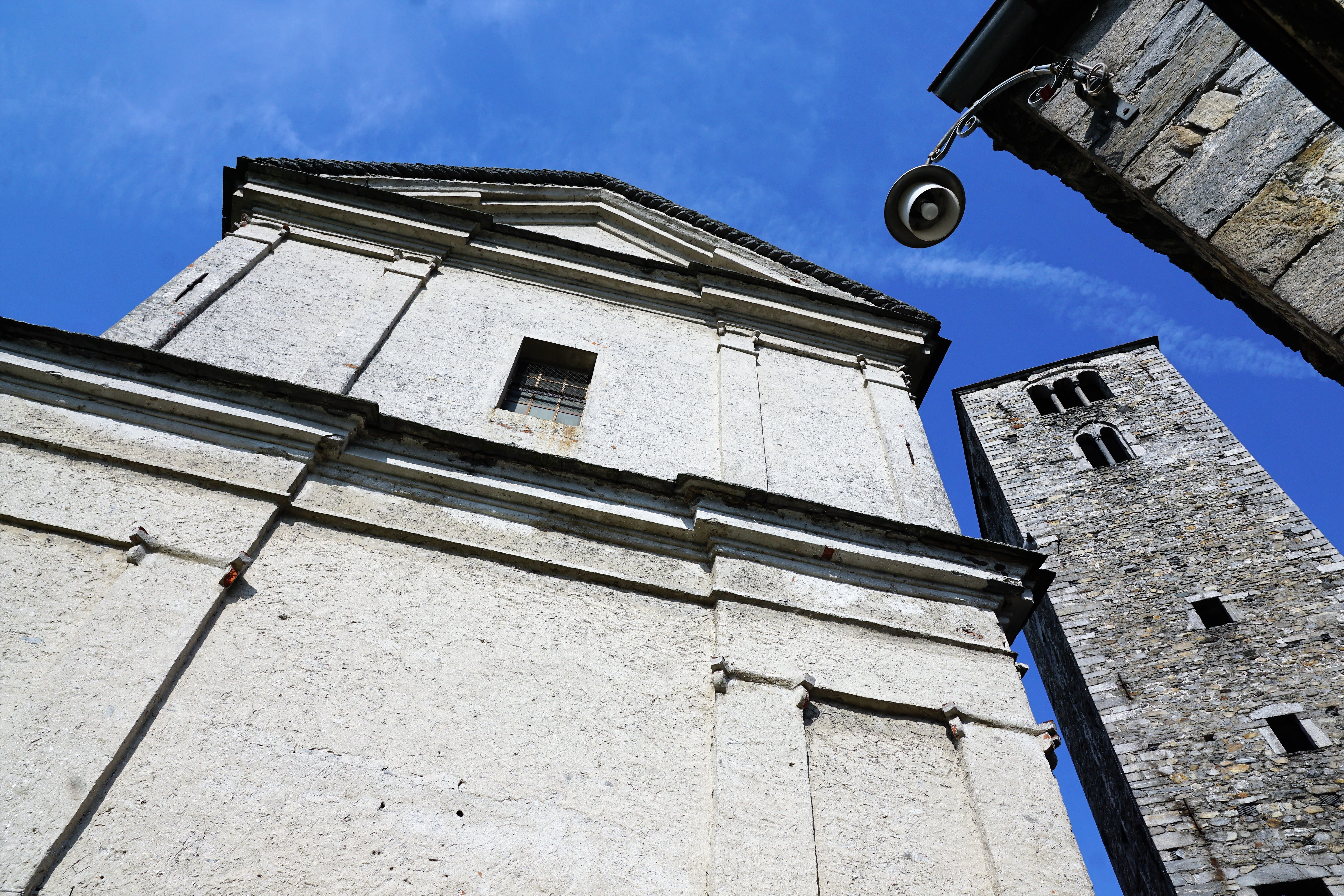 nature, architecture, low angle view, middle ages, locarno, window, switzerland, chapel, history, old, blue, sky, no people, cloud - sky, steeple, 5K, HD Wallpaper