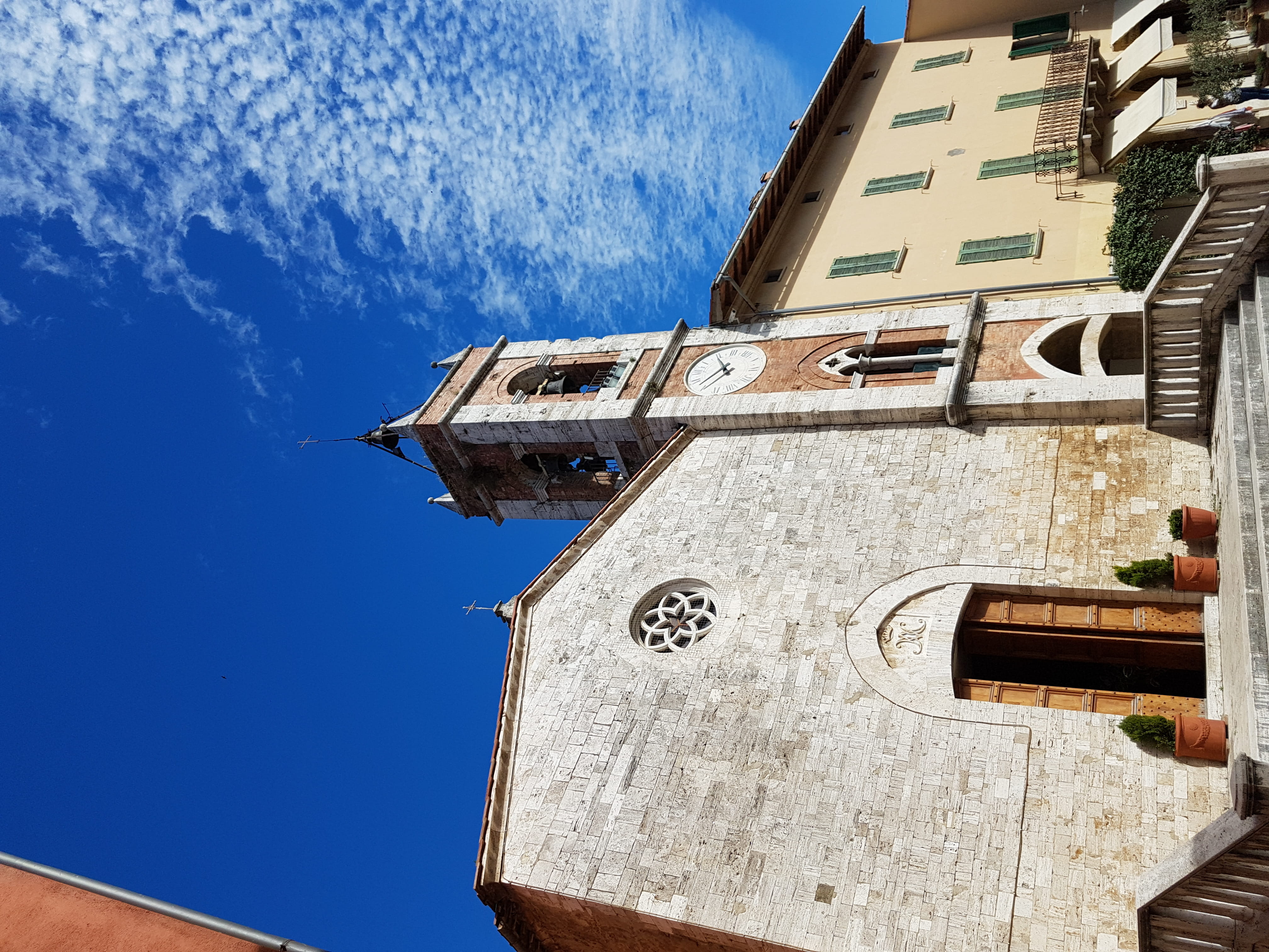 spirituality, religion, outdoors, italy, clock, 4K, blue, cita, oldtown, no people, day, low angle view, belief, tower, town, the past, built structure, HD Wallpaper