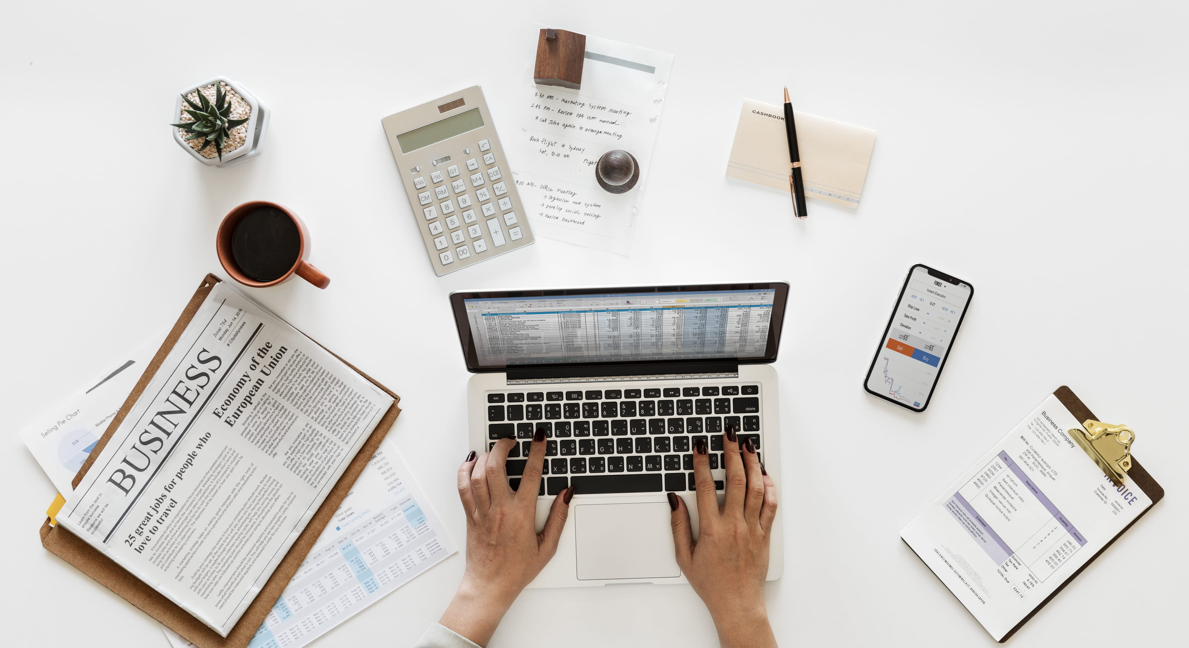 computer, business, cup, one person, 4K, table, pro, connection, hands, flatlay, adult, newspaper, furniture, accounting, person, statistics, workspace, HD Wallpaper