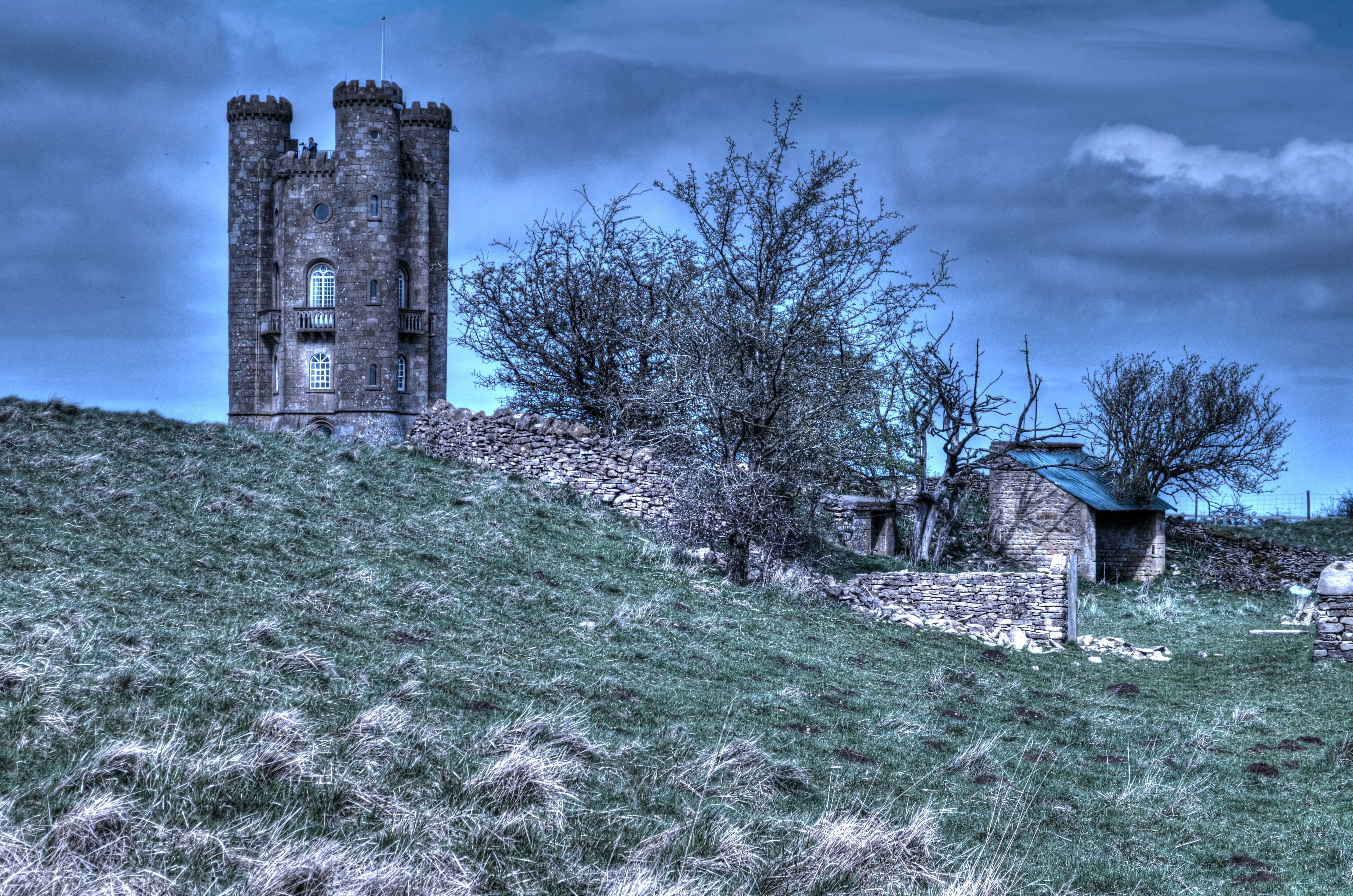 architecture, history, broadway tower worcestershire, building exterior, nature, land, grass, abandoned, built structure, the past, field, building, tree, HD Wallpaper