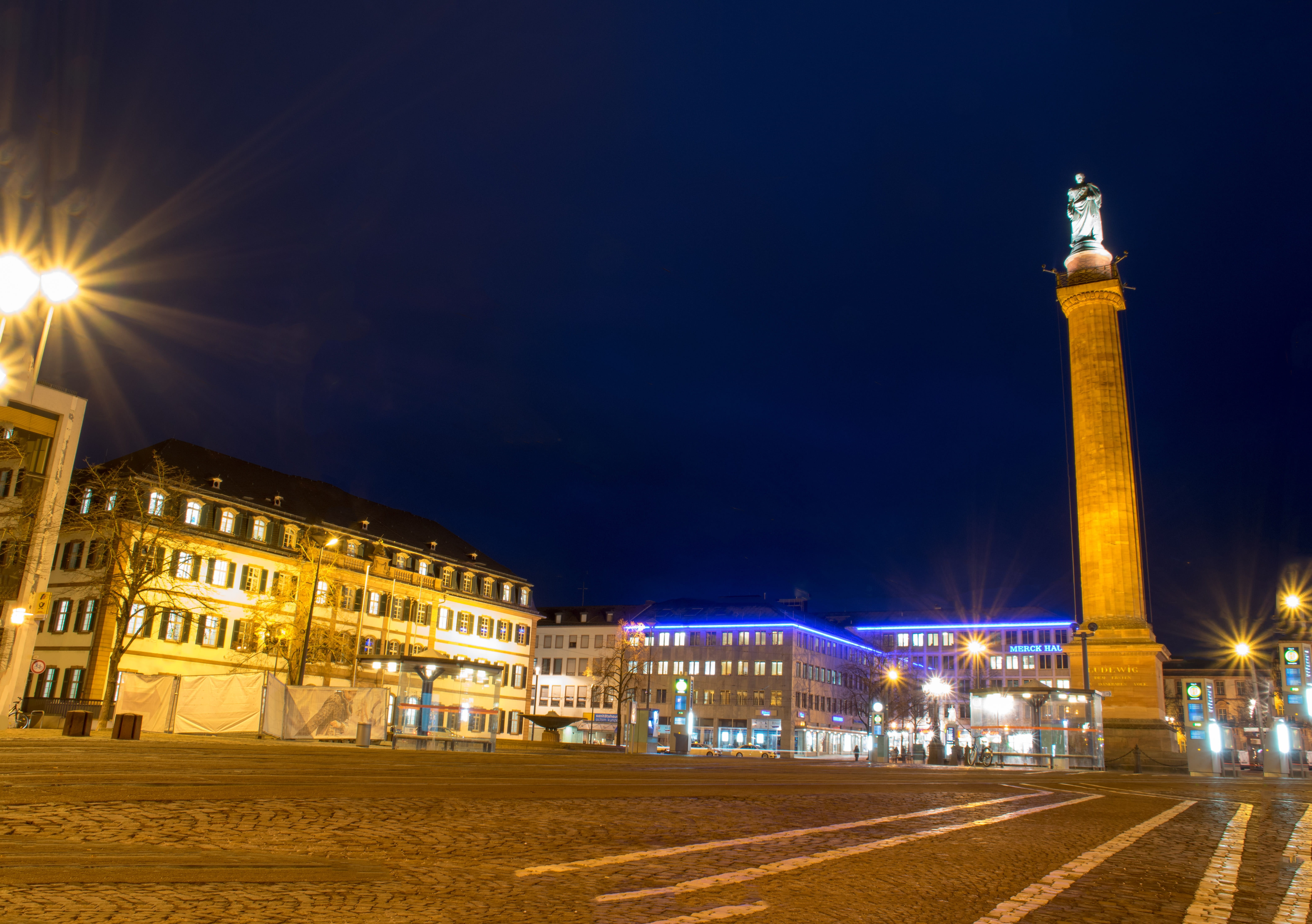 long lui, building exterior, europe, tower, outdoors, night, sky, luisenplatz, travel destinations, night photograph, government presidium, dusk, architecture, HD Wallpaper