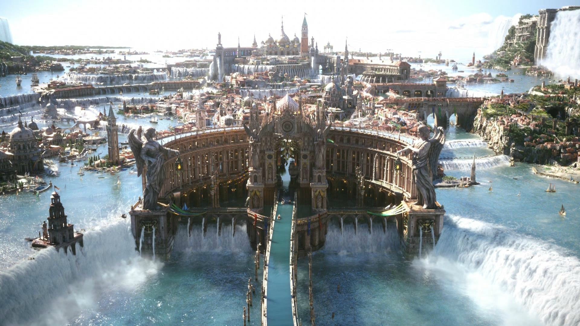 Final Fantasy XV, 1080P, fantasy Art, Final Fantasy, city, waterfall, HD Wallpaper