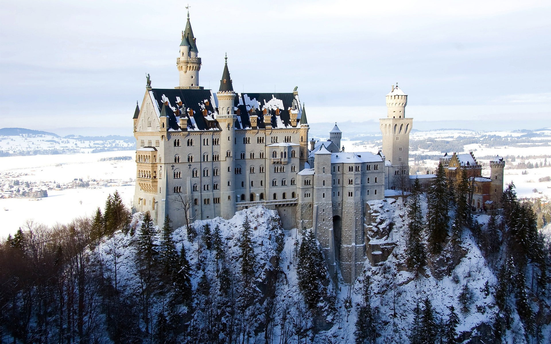 1080P, snow, building, castle, Neuschwanstein Castle, Germany, HD Wallpaper