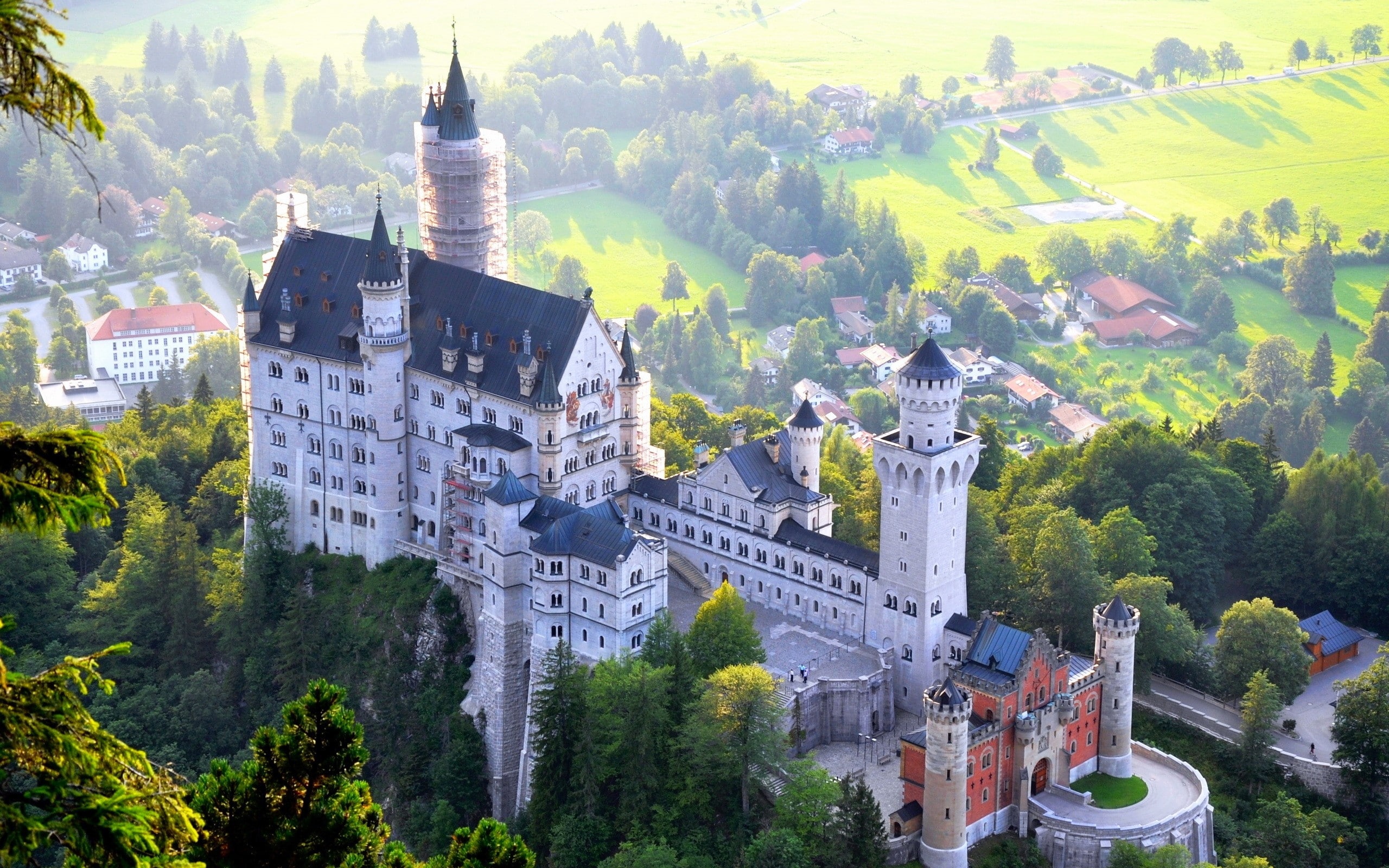 castle, architecture, Neuschwanstein Castle, building, landscape, 2K, HD Wallpaper