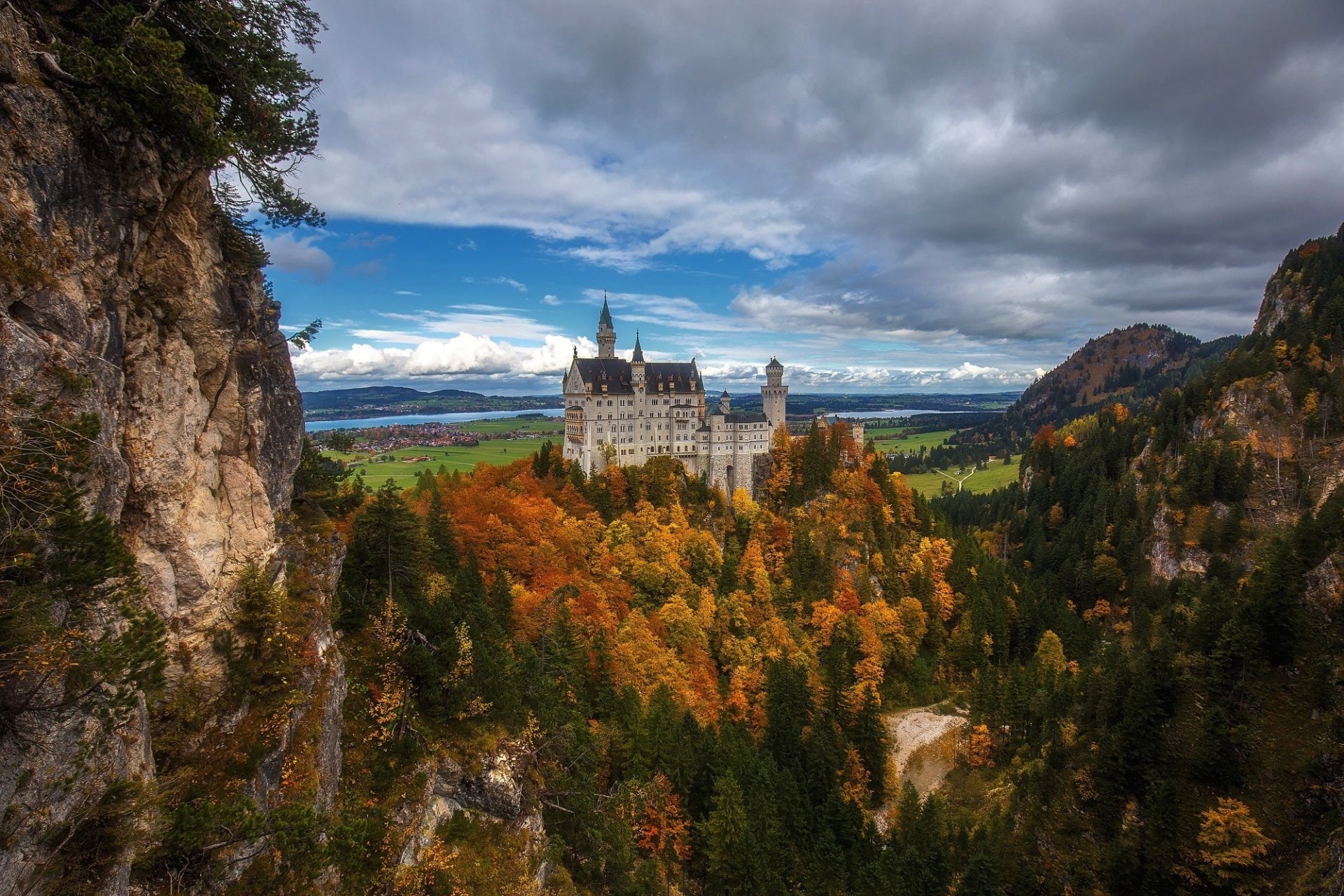 Neuschwanstein Castle, Castle, Castles, Forest, 1080P, Foliage, Fall, HD Wallpaper