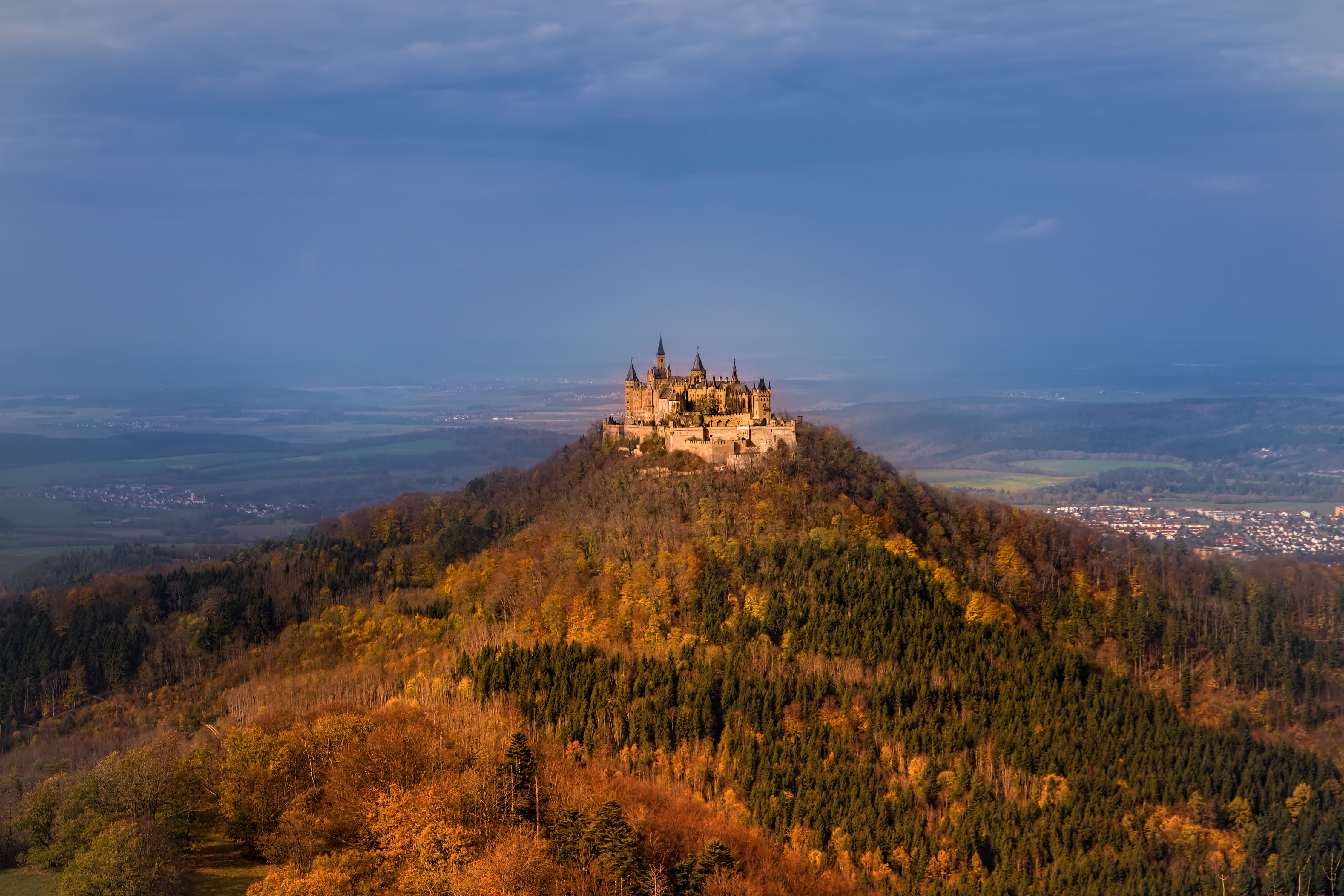 The Swabian ALB, autumn, mountain, Swabian Jura, 4K, Hohenzollern Castle, valley, Germany, Hechingen, Baden-Württemberg, castle, panorama, forest, Mount, HD Wallpaper