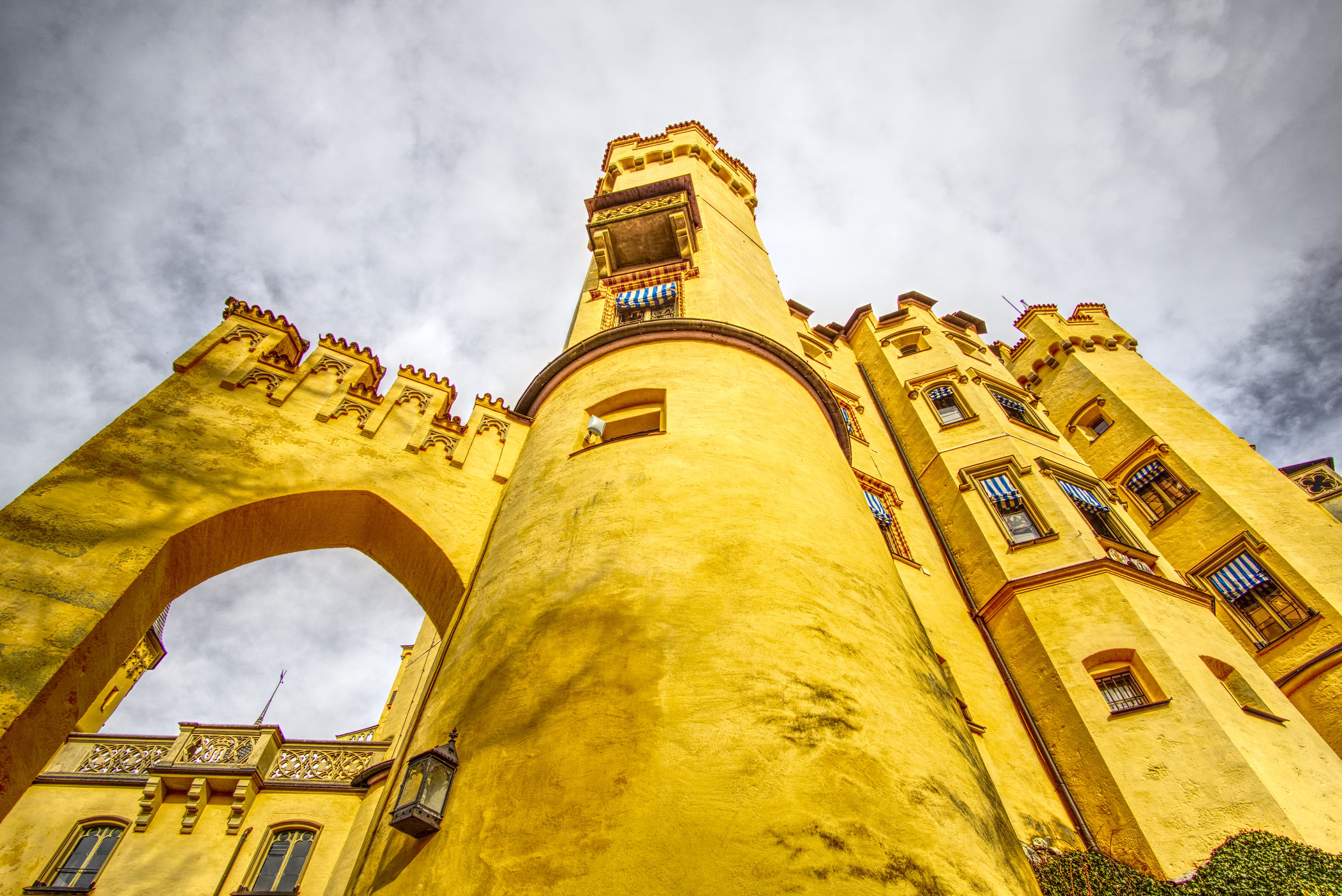 historically, high dynamic range, nature, castle, tower, king ludwig, kristin, building exterior, history, hohenschwangau, fairy tales, cloud - sky, sky, HD Wallpaper