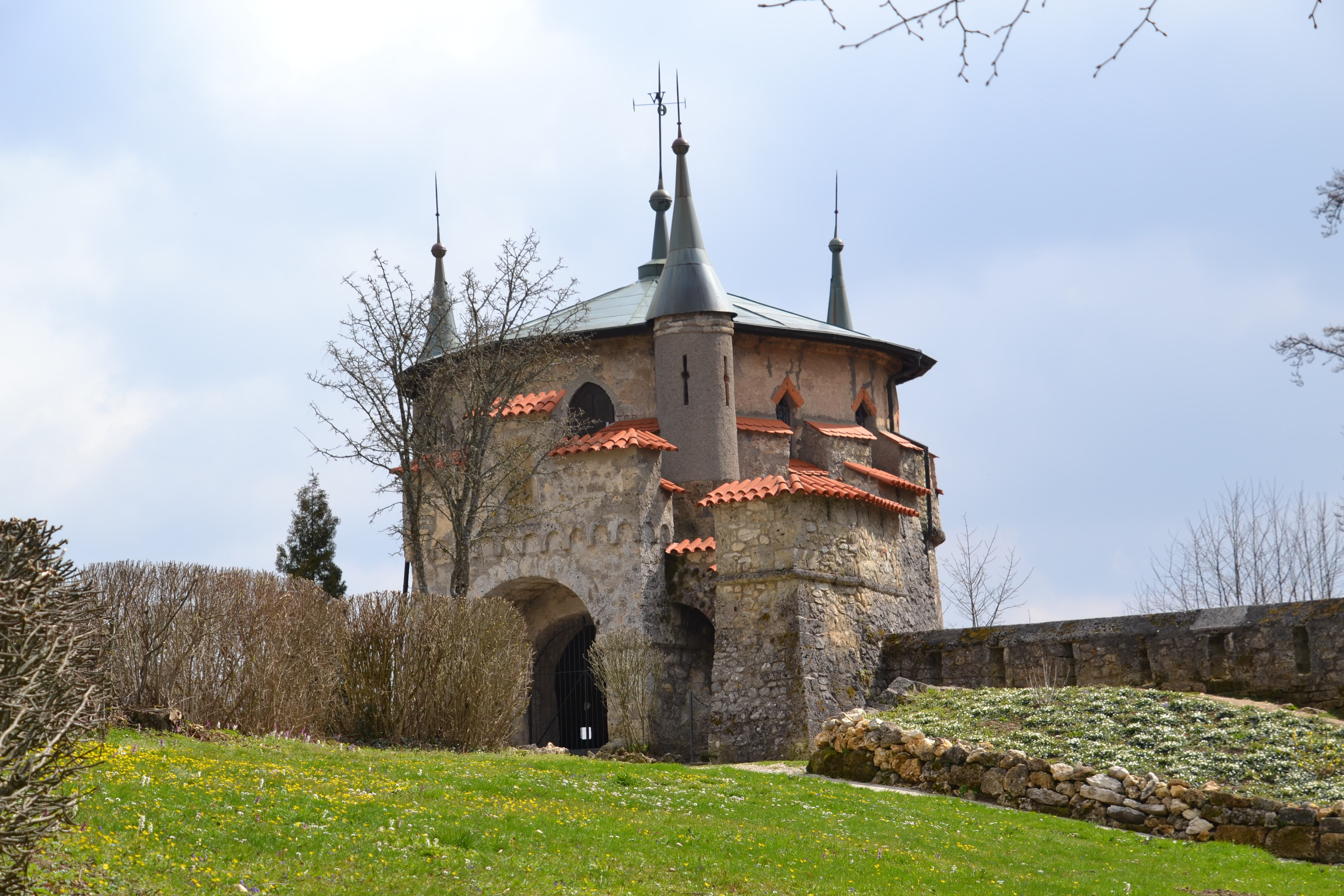 germany, medieval, building exterior, building, the past, wall, tree, day, grass, religion, outdoors, place of worship, no people, famous Place, stone wall, HD Wallpaper