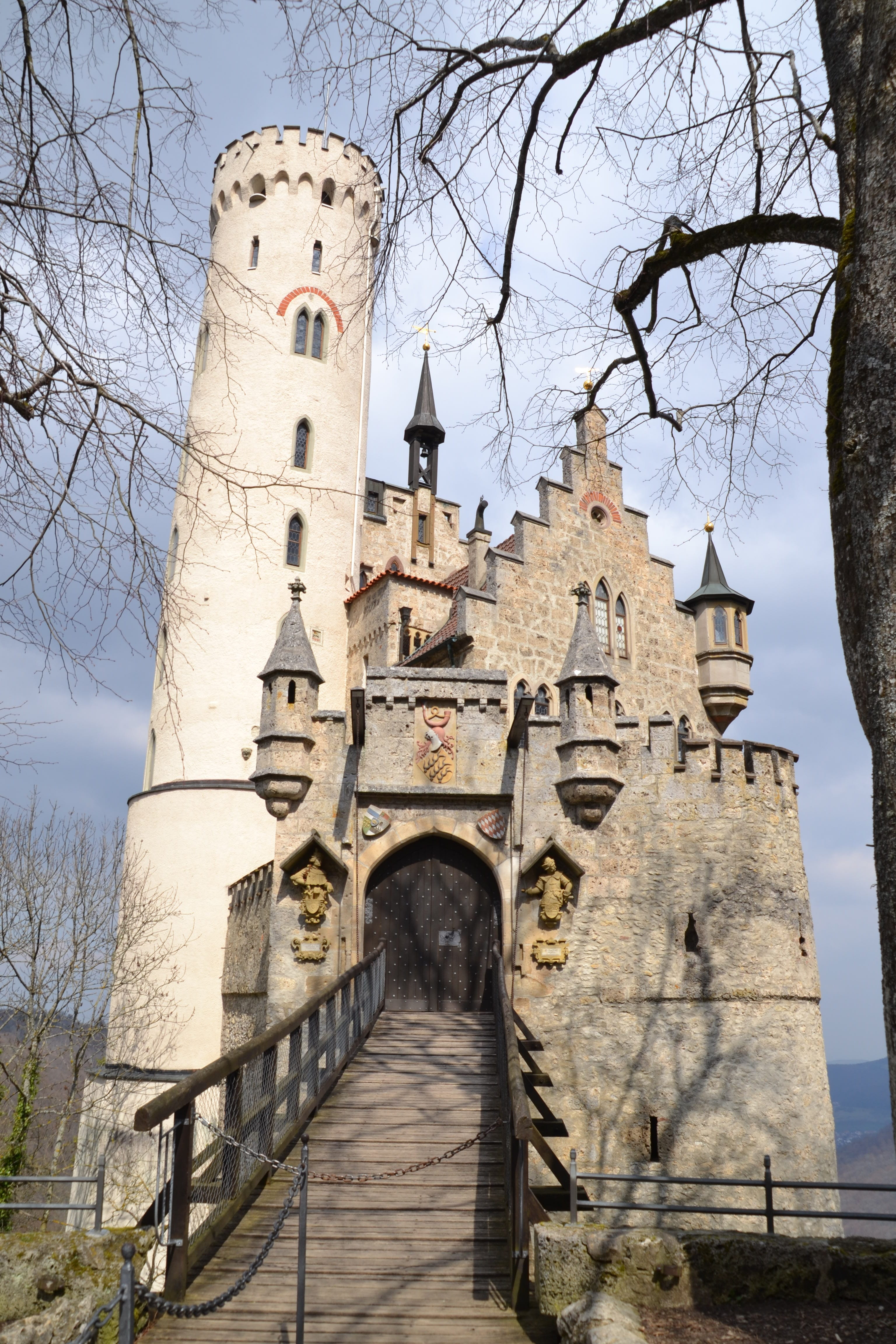 tree, sky, no people, outdoors, Architecture, bare tree, Germany, low angle view, 4K, tower, the past, Medieval, place of worship, built structure, nature, Phone HD Wallpaper