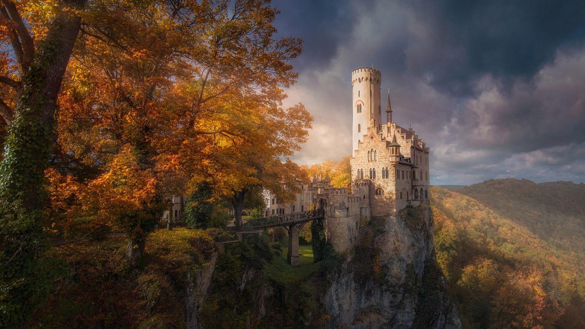 lichtenstein, evening, building, 1080P, ruins, lichtenstein castle, beauty in nature, no people, outdoors, land, cloud - sky, wurttemberg, travel destinations, HD Wallpaper