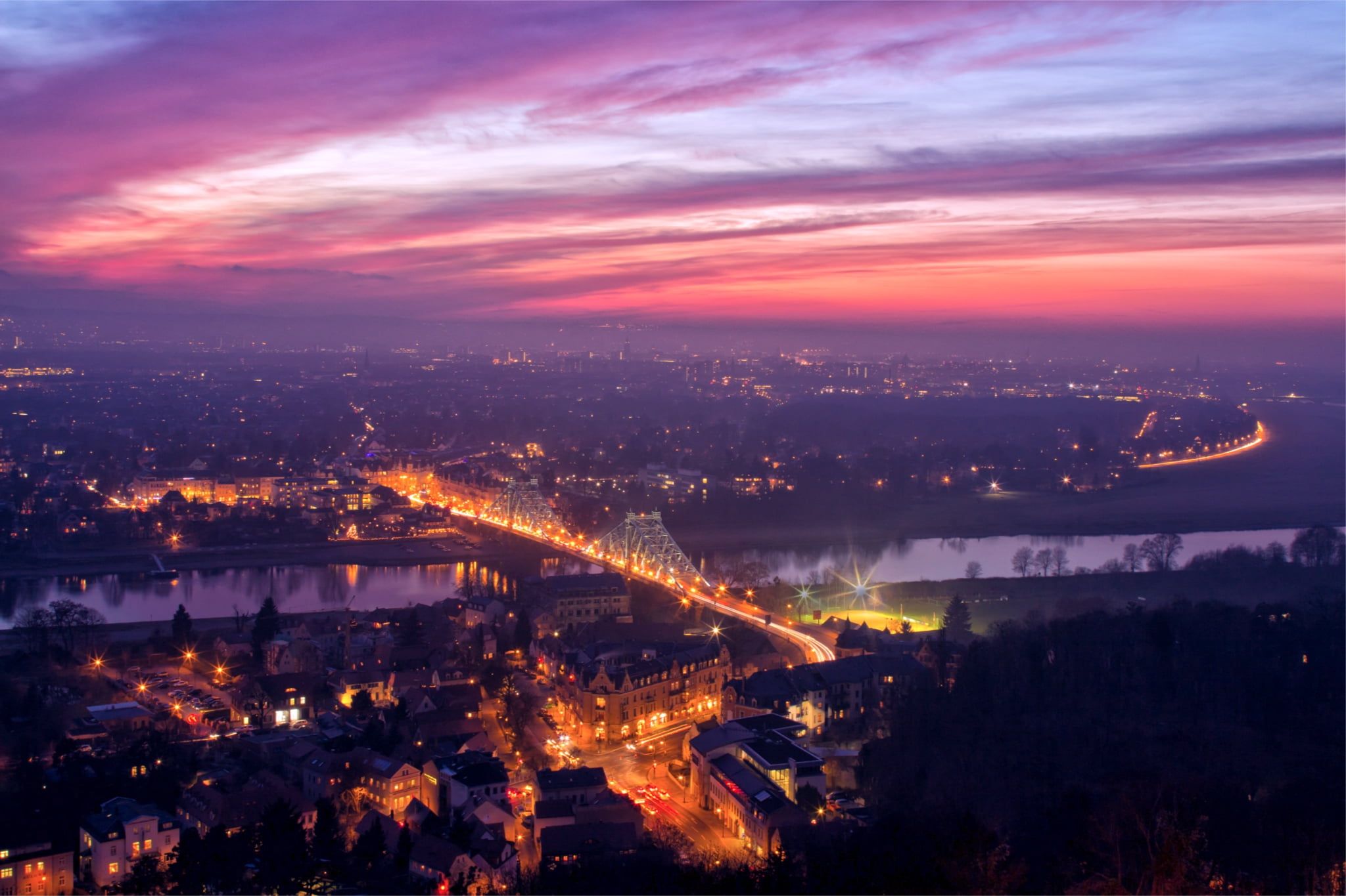 view, twilight, city, city Life, light - Natural Phenomenon, aerial View, outdoors, traffic, travel, street Light, high angle view, built Structure, building Exterior, HD Wallpaper