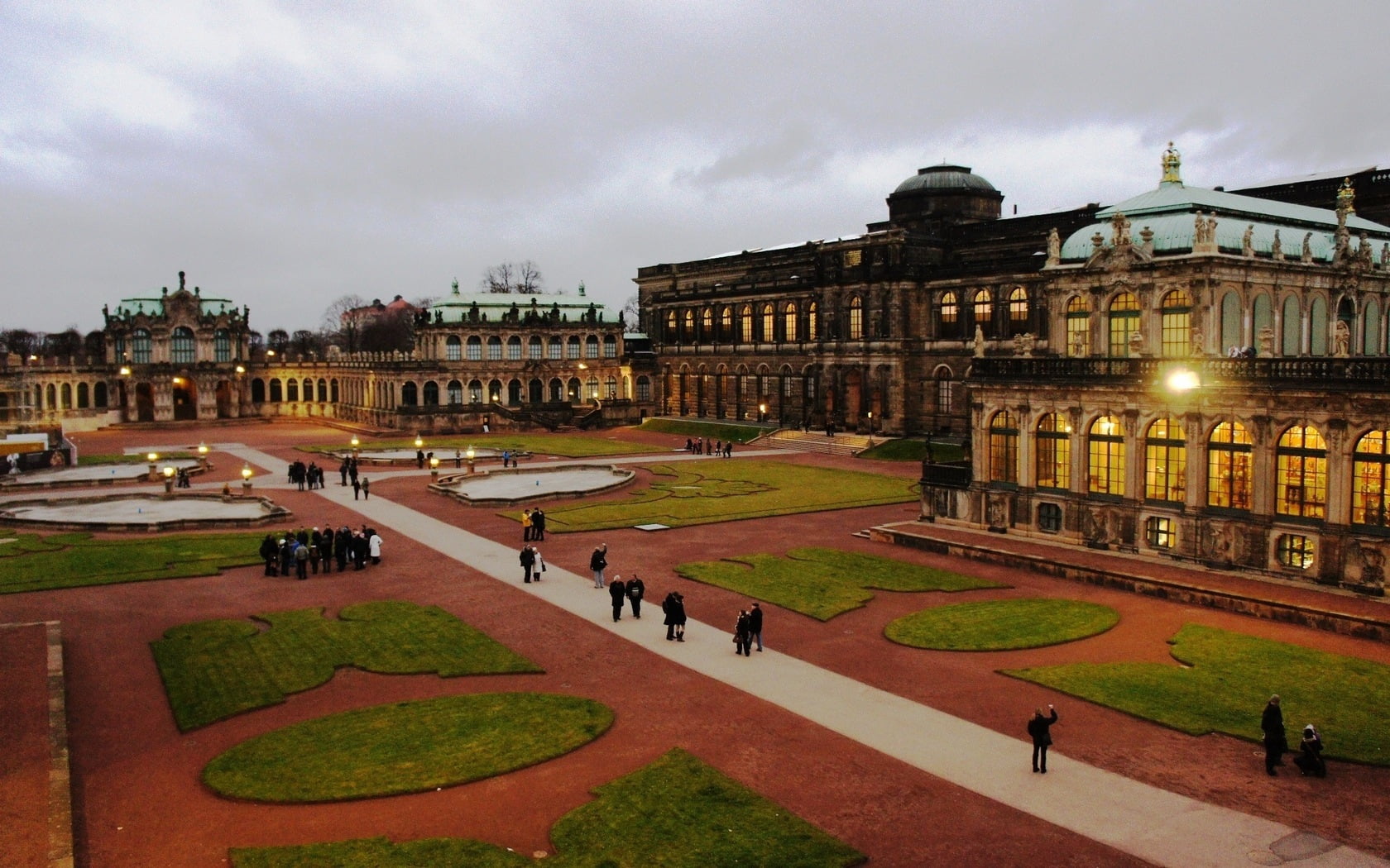 city, evening, city life, people, travel Destinations, gray, monument, street, dresden, built Structure, tourism, illuminated, facade, travel, tourist, HD Wallpaper
