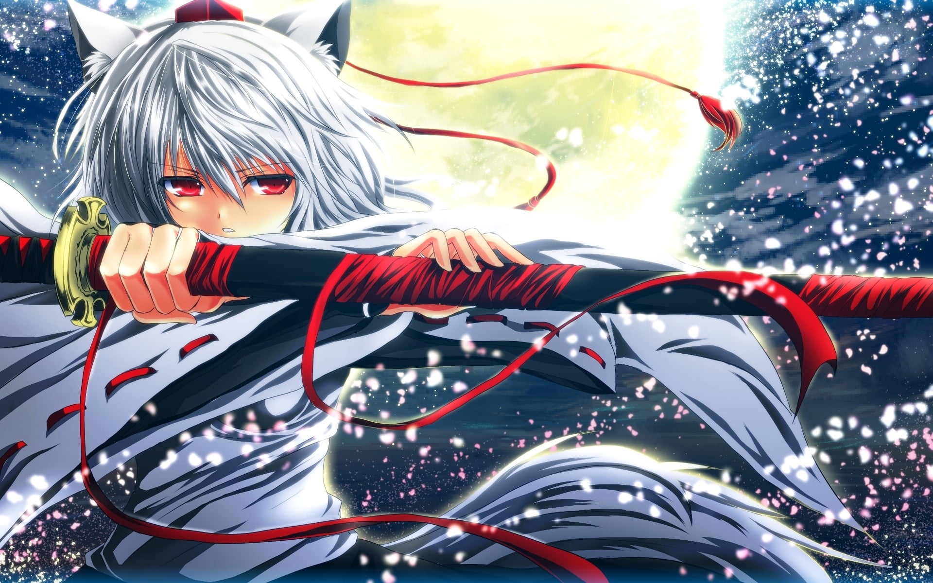outdoors, ready, portrait, sword, day, lifestyles, anime, real people, illustration, blow, red, nature, men, kimono, young Adult, girl, fun, 1080P, winter, HD Wallpaper