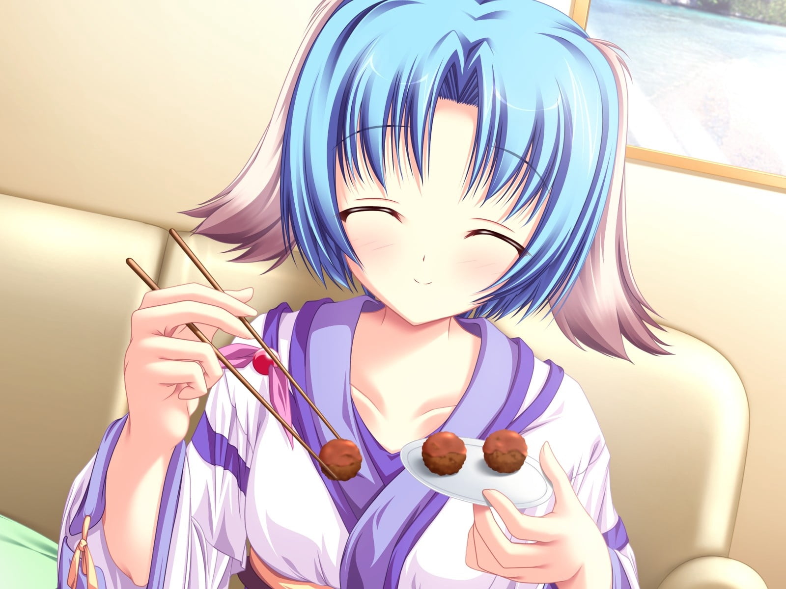 hairstyle, ears, waist up, holding, inakoi, women, female, representation, portrait, girl, close-up, 720P, blue, front view, art and craft, adult, leisure activity, HD Wallpaper